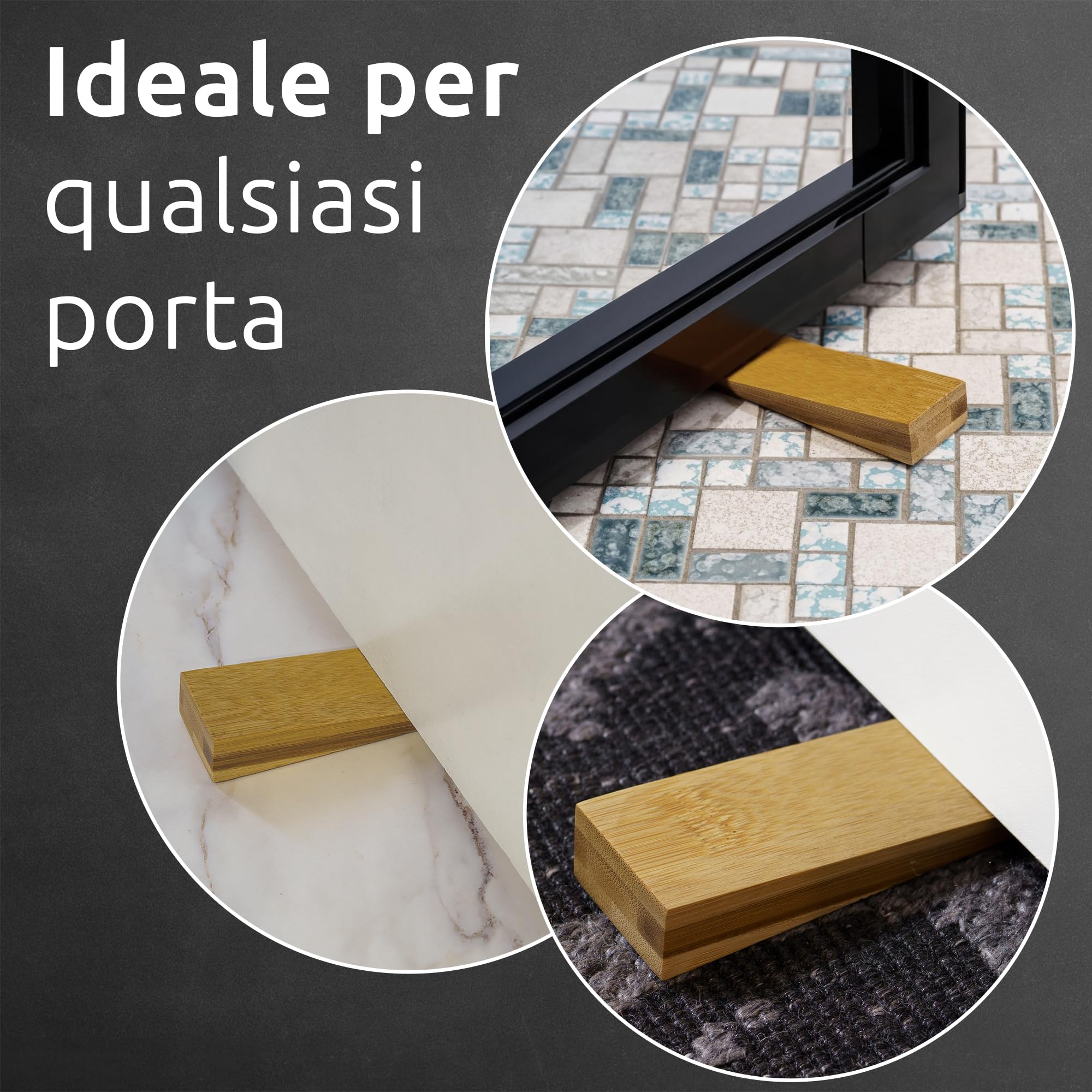 ECENCE fermaporta bambù set 4 pezzi antiscivolo