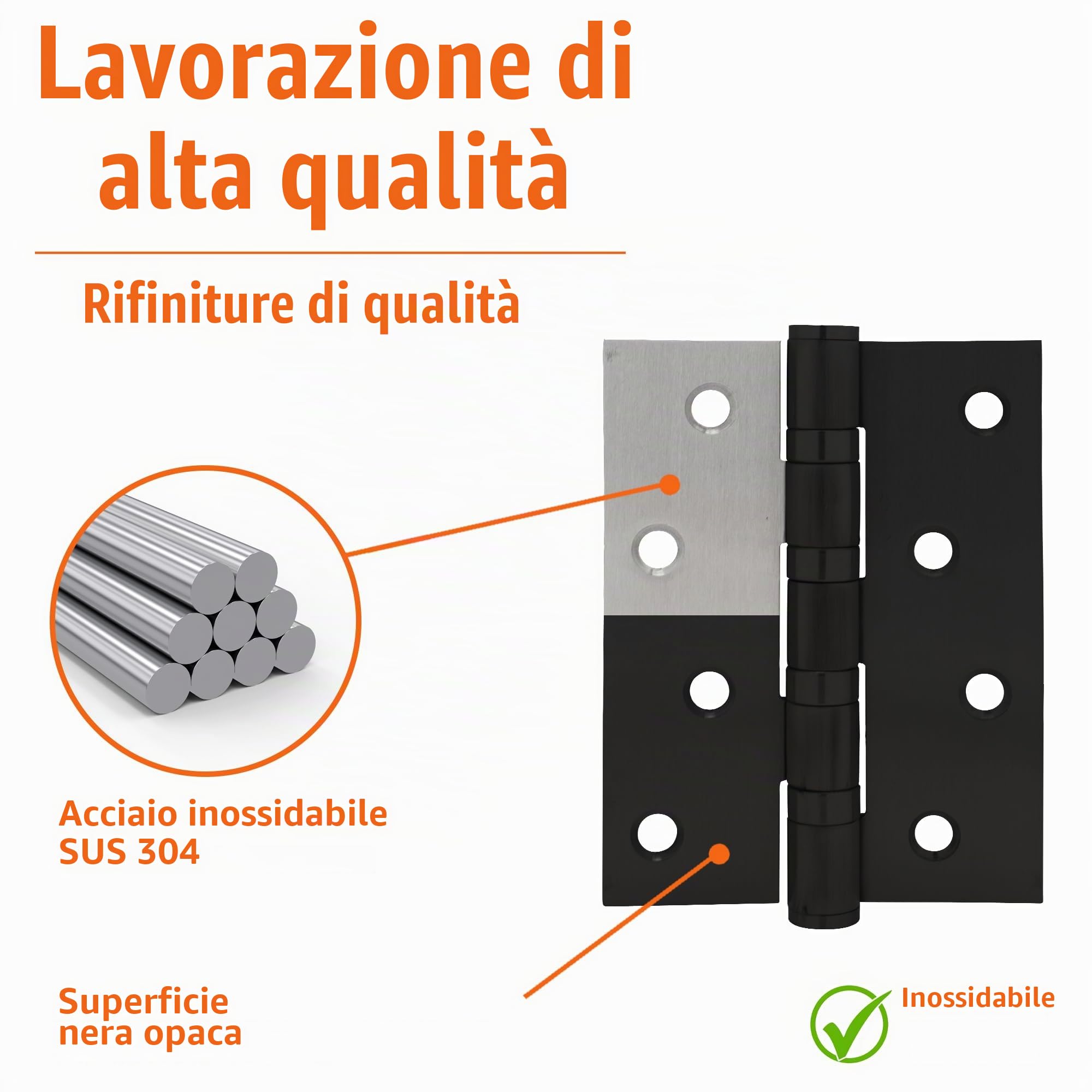 ECENCE Cerniere Porte Acciaio Inox 304 V2A Nere 2 Pezzi