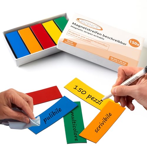 ECENCE etichette magnetiche 150 pezzi 60x20 mm colorate