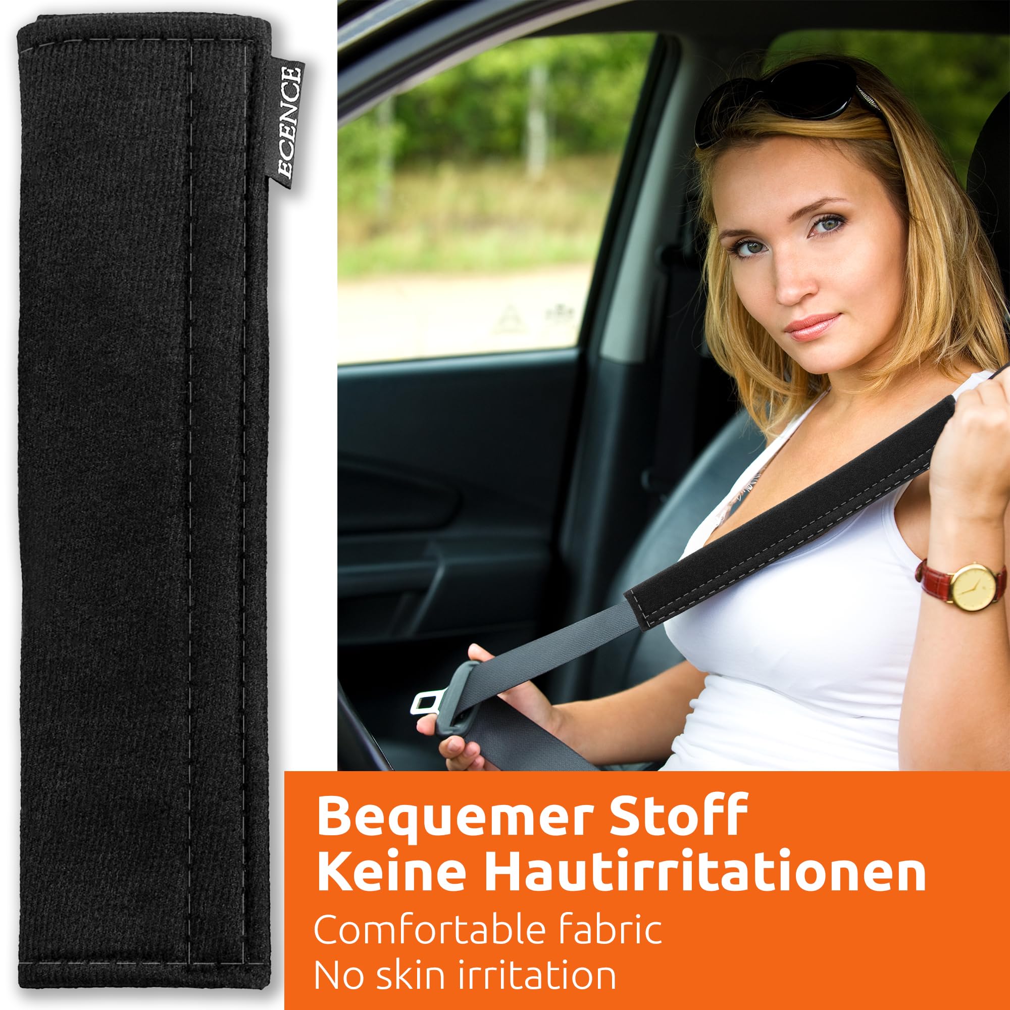 ECENCE Copricintura auto imbottito 2 pezzi velcro universale