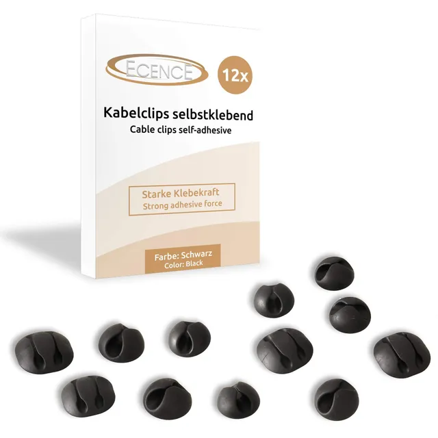 ECENCE Fermacavi Autoadesivi Neri Set 12 pezzi