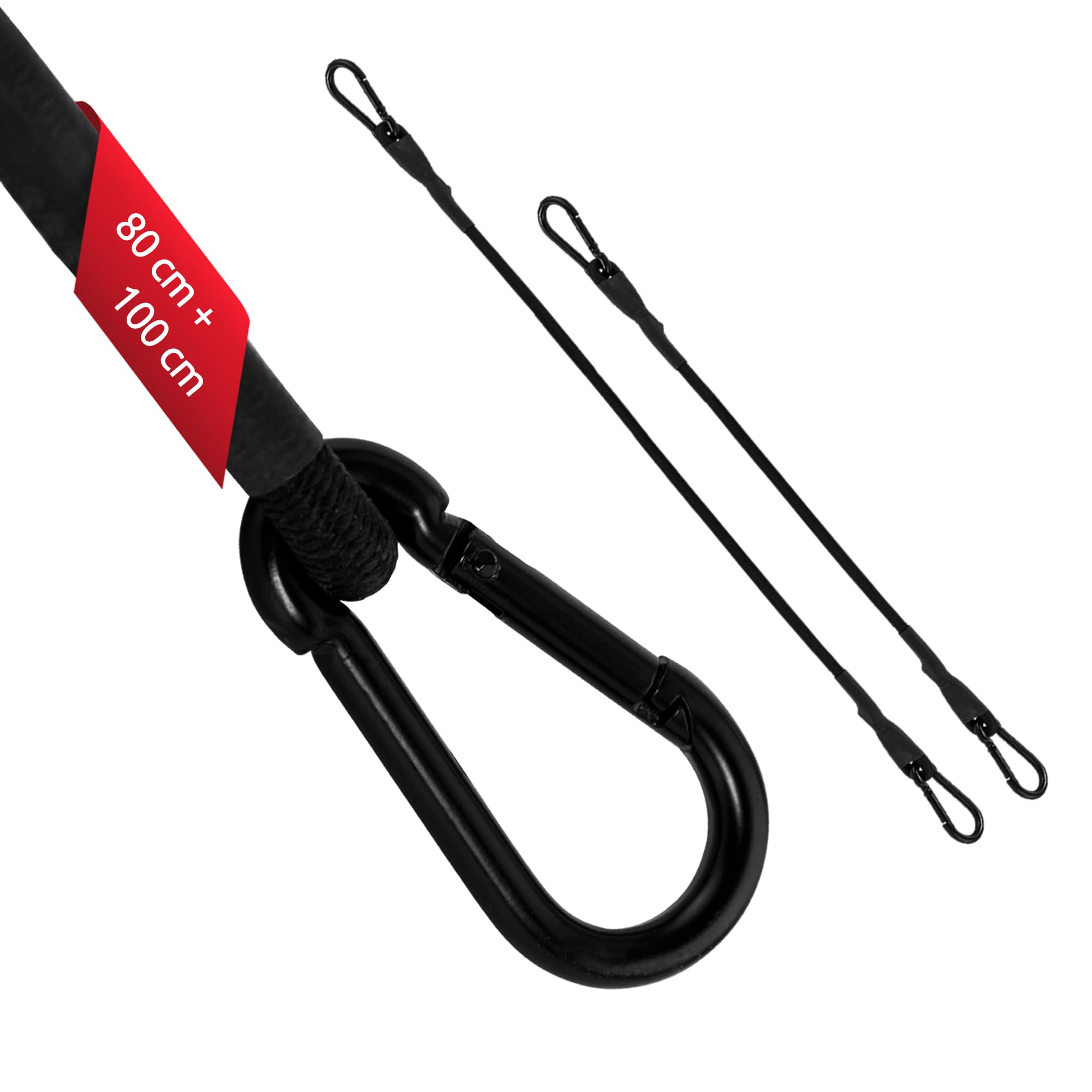 ECENCE Corda Elastica con Moschettone 100+80 cm Nera 2pz