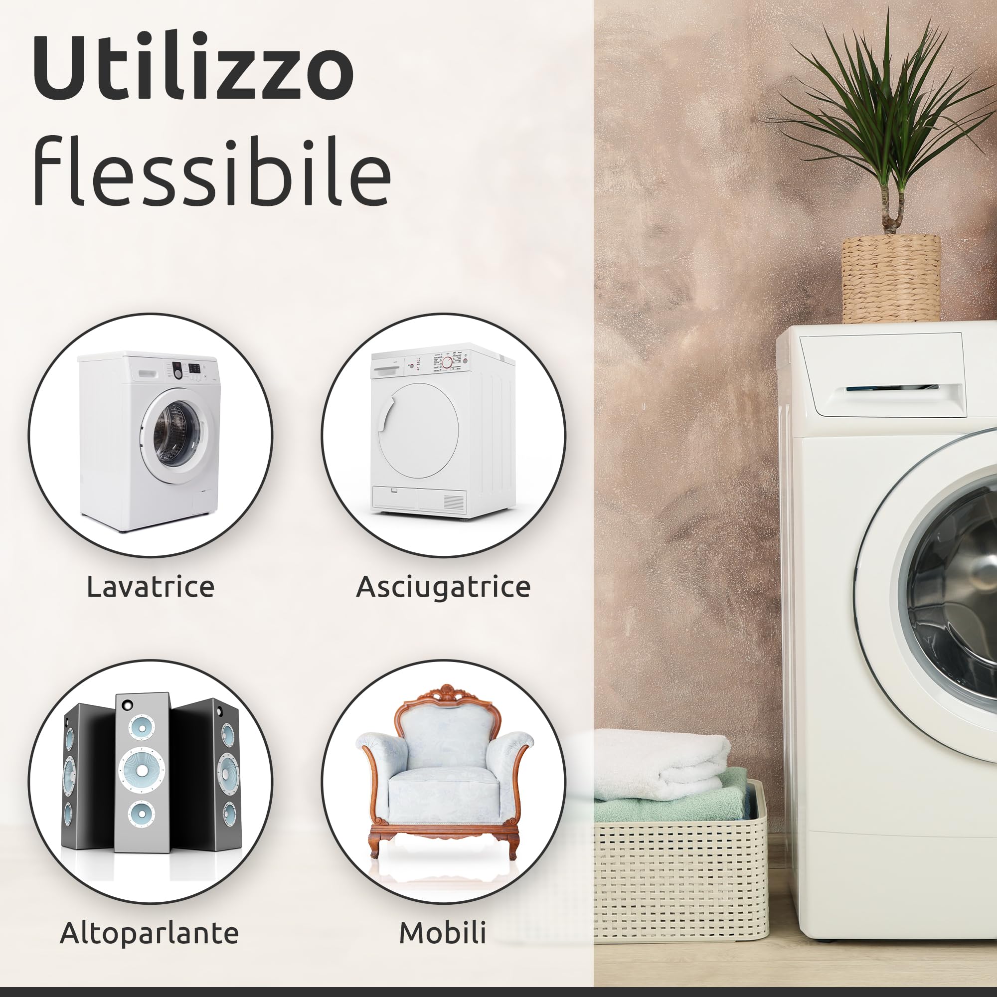 ECENCE Piedini antivibrazione lavatrice 10x10x1cm 4 pezzi nero