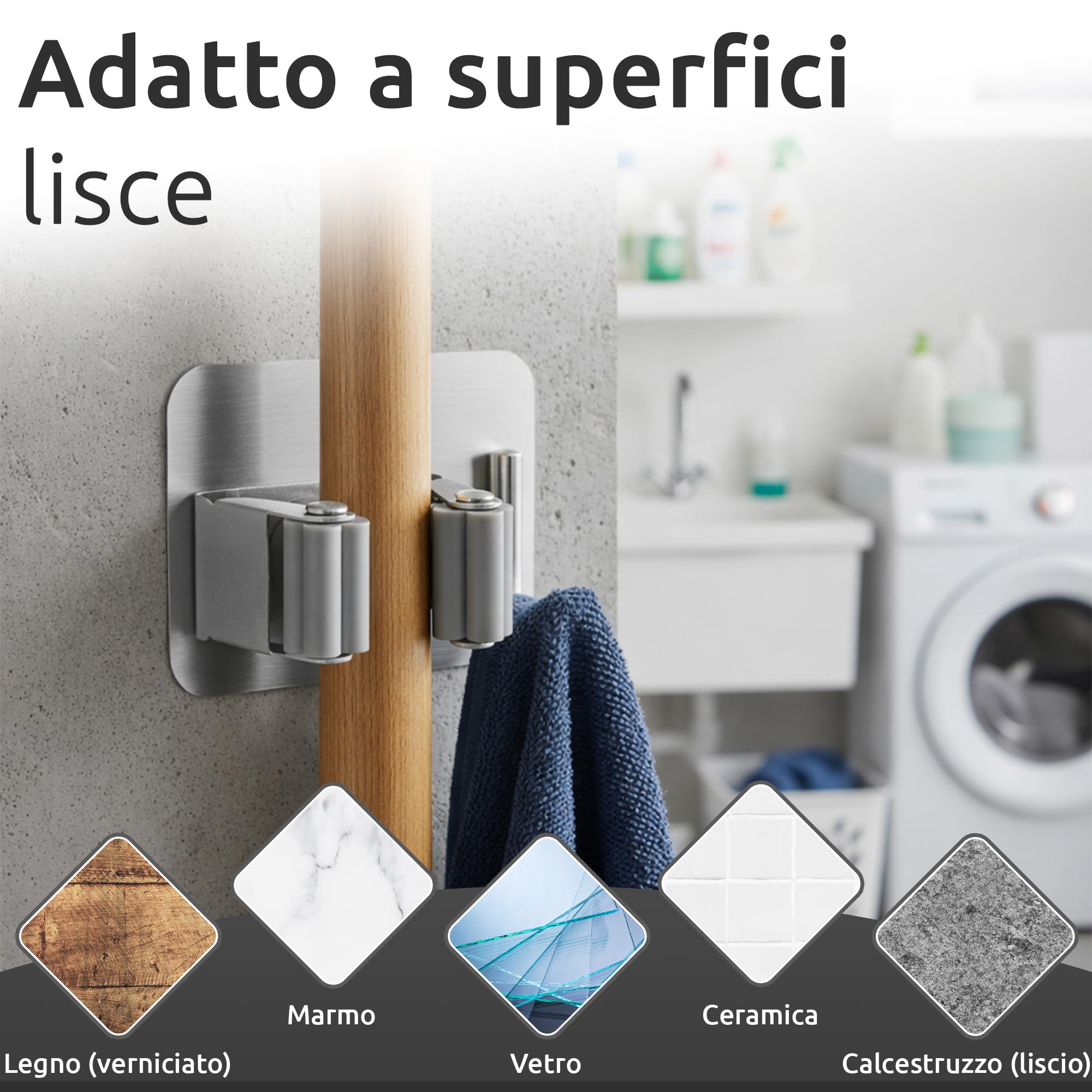 ECENCE Portascope adesivo argento 4 pezzi con ganci