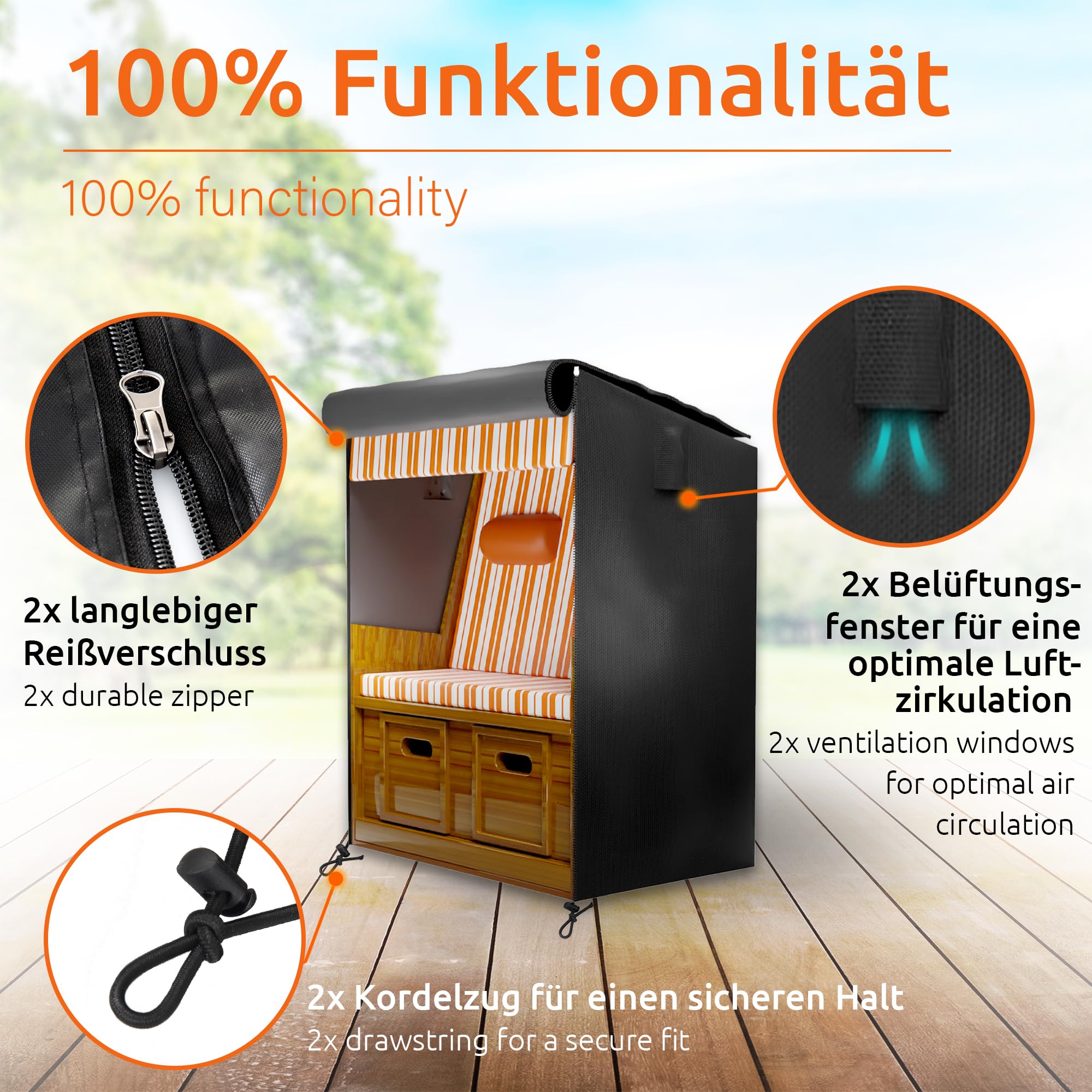 ECENCE telo protettivo strandkorb impermeabile nero 135x105cm