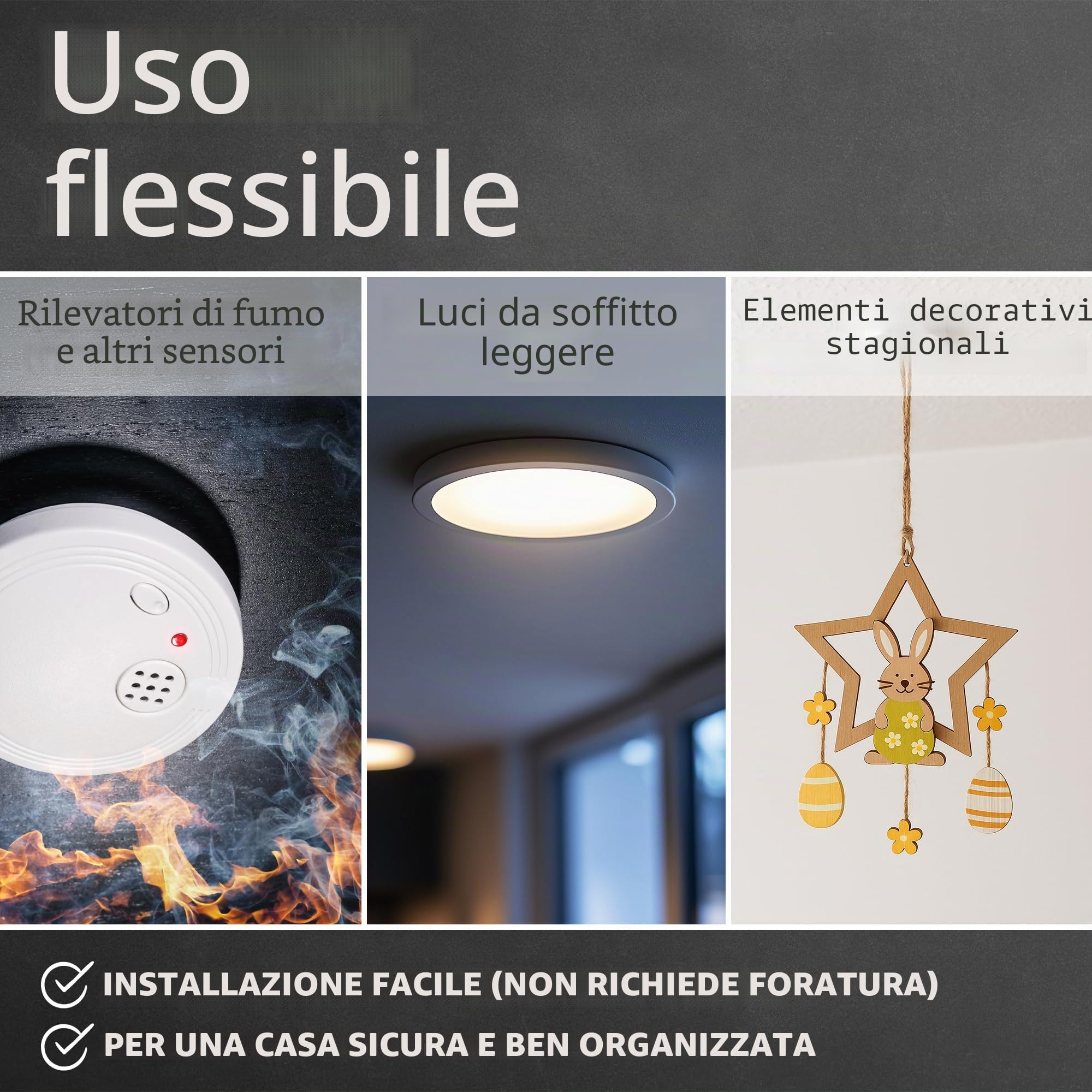 ECENCE Supporto magnetico rilevatore fumo Ø50mm 10 pezzi adesivo