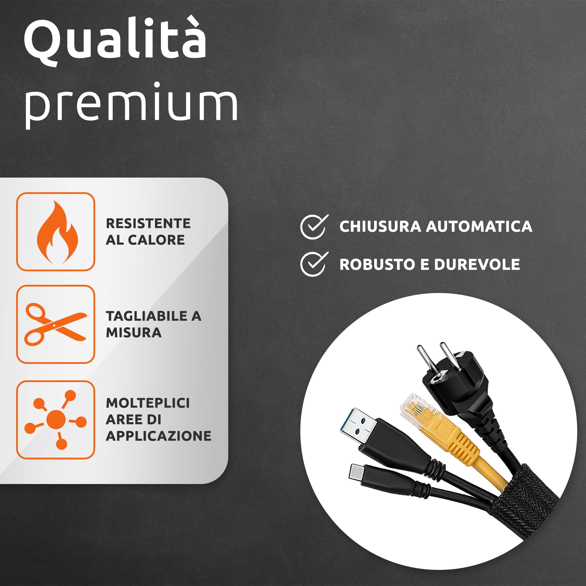 ECENCE Guaina Cavi Autoavvolgente 3m Nera 13-20mm