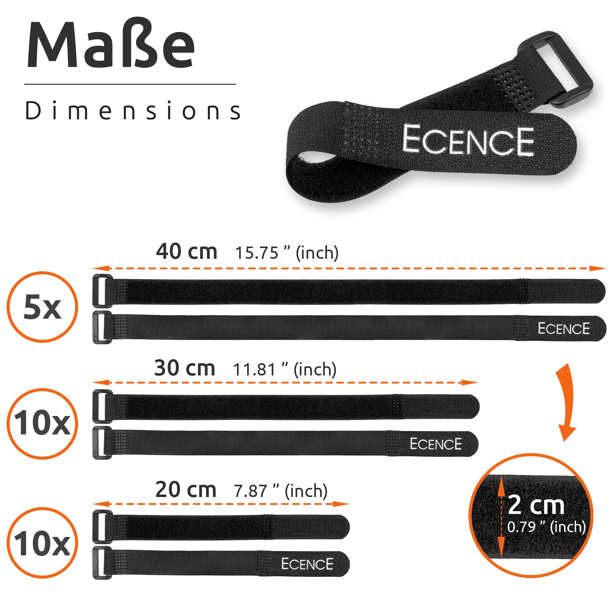 ECENCE Fascette Cavi Riutilizzabili Nylon Misto 25pz Nero