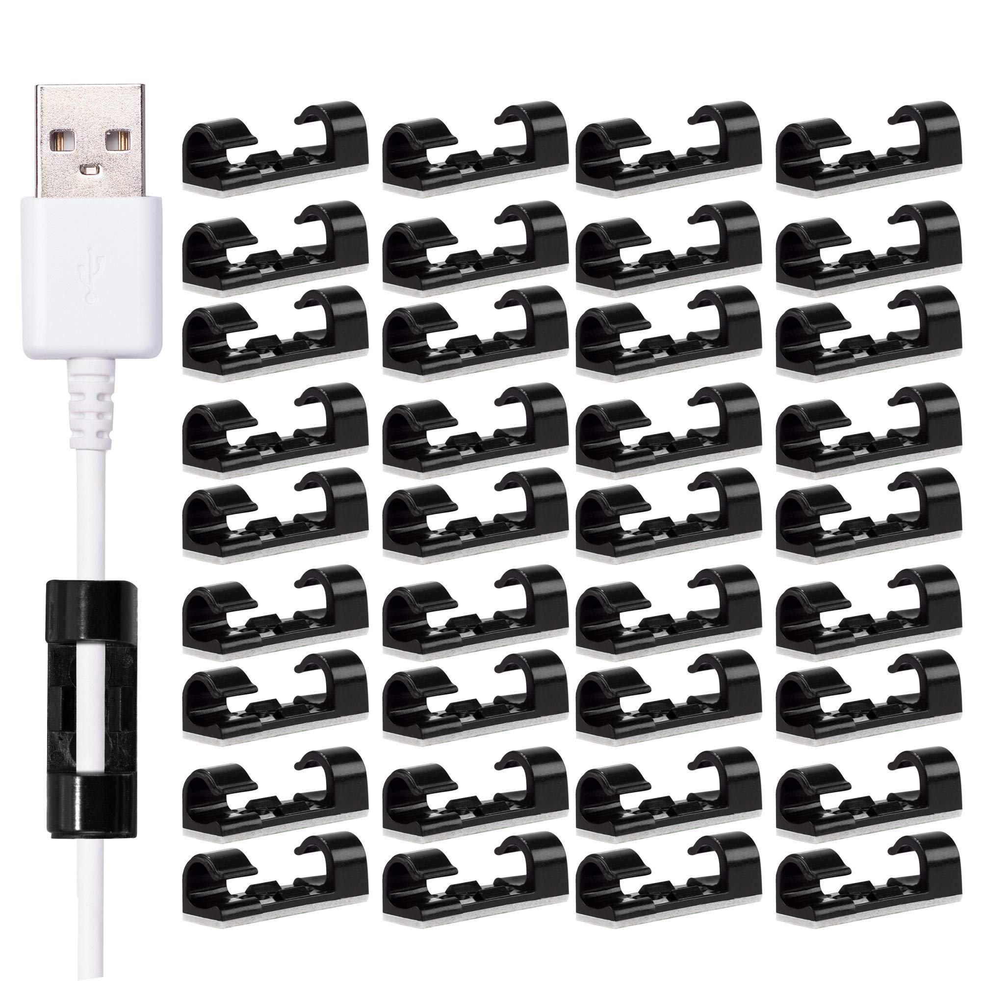 ECENCE Clip Fermacavi Autoadesive Nere 80 Pezzi 7 mm ABS