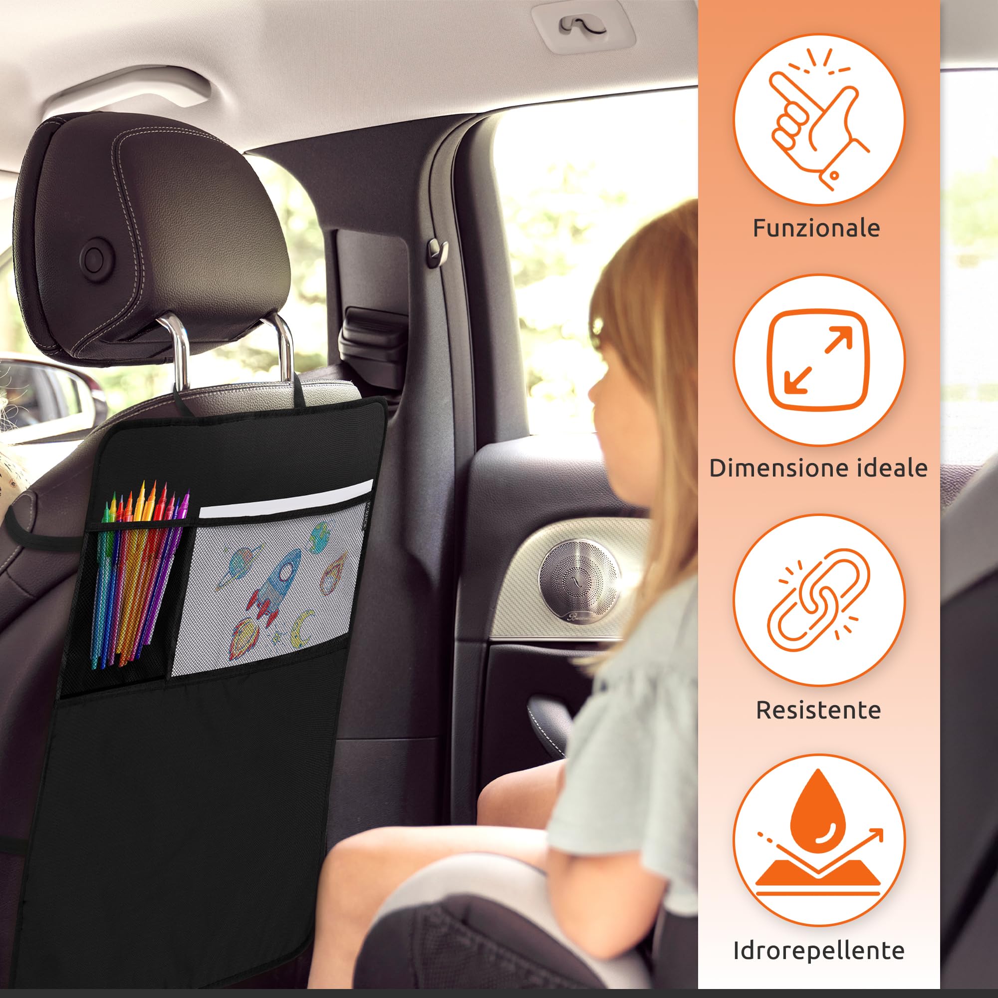 ECENCE Protezione Sedile Auto Bambini 50x70cm Set 2 Nero