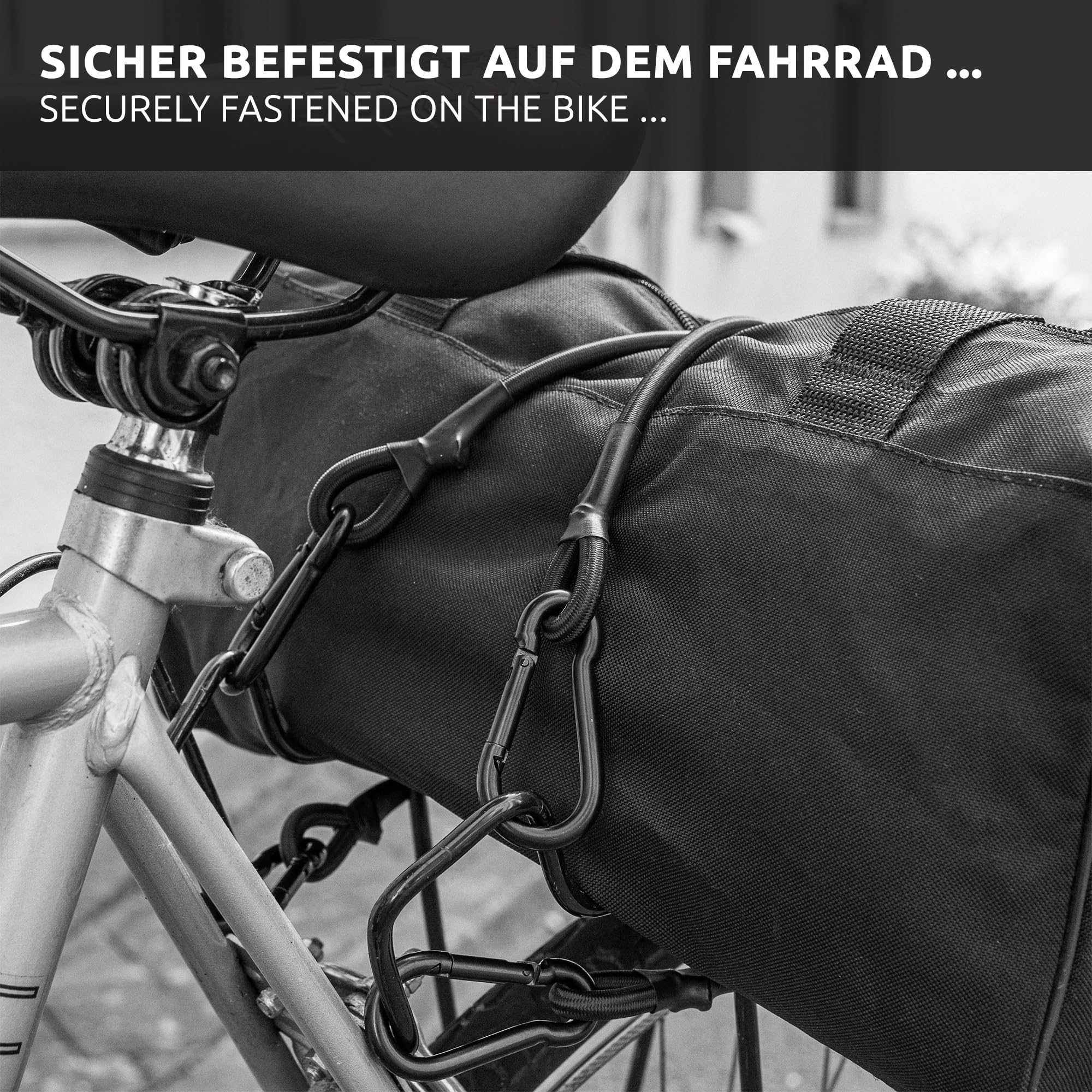 ECENCE Corda Elastica con Moschettone 100+80 cm Nera 2pz