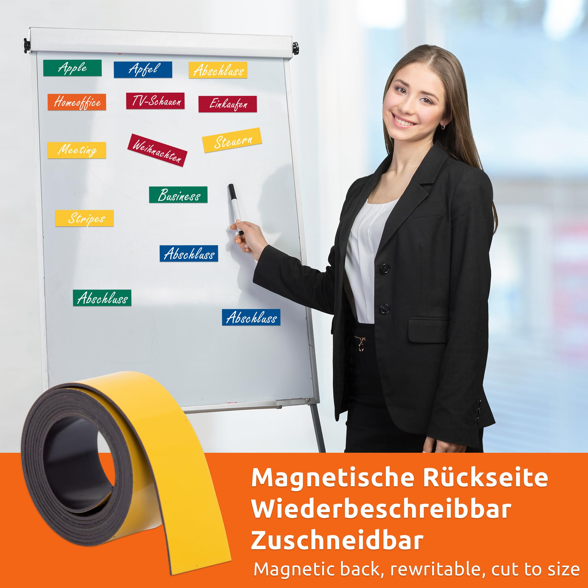 ECENCE Nastro Magnetico Scrivibile 100x2 cm 5 Rotoli