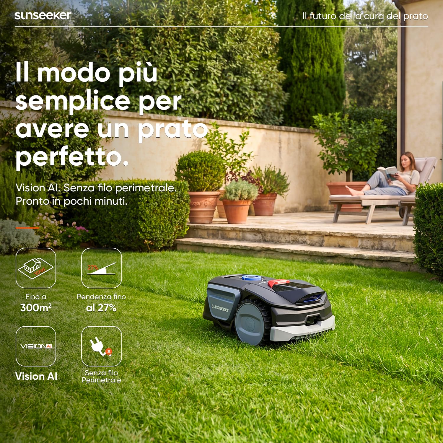 Sunseeker Elite V1 robot tagliaerba senza filo 300mq con garage