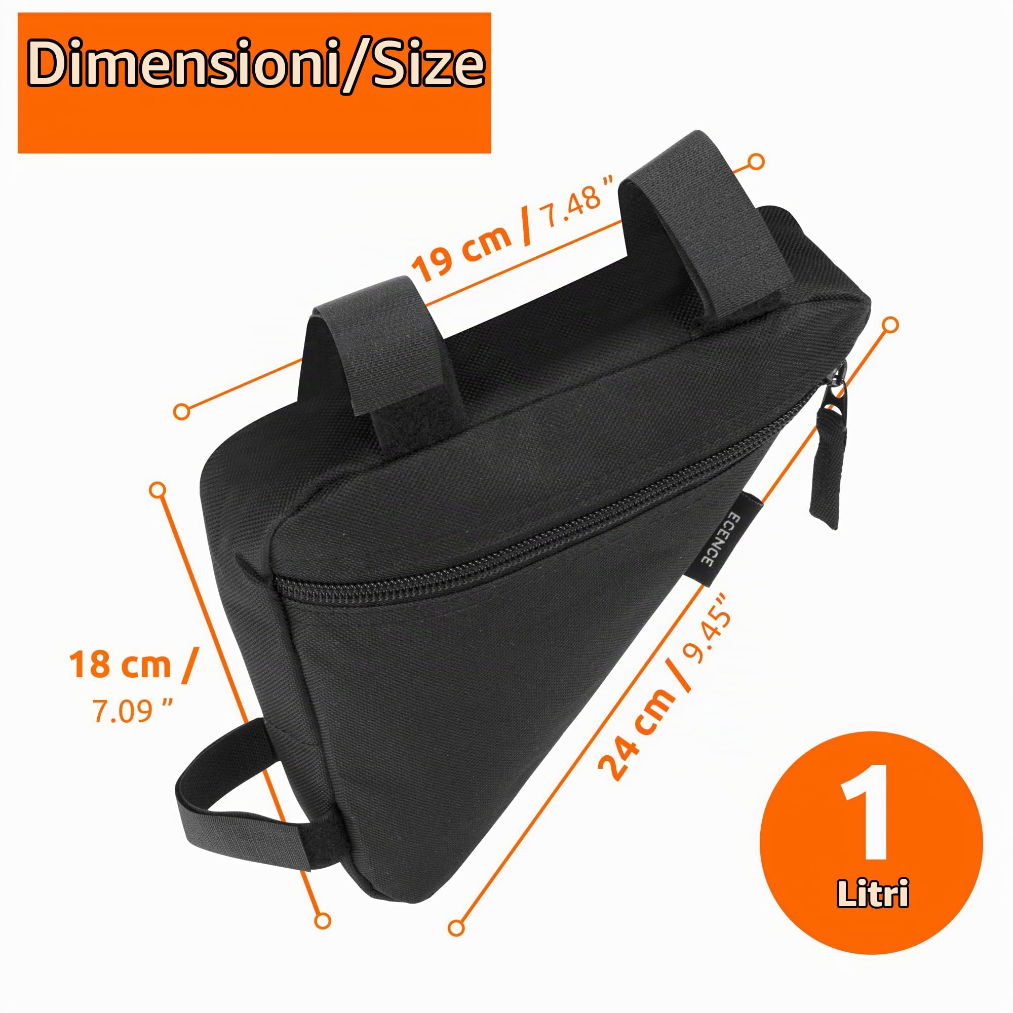 ECENCE Borsa Telaio Bici Triangolare Nera Nylon Impermeabile