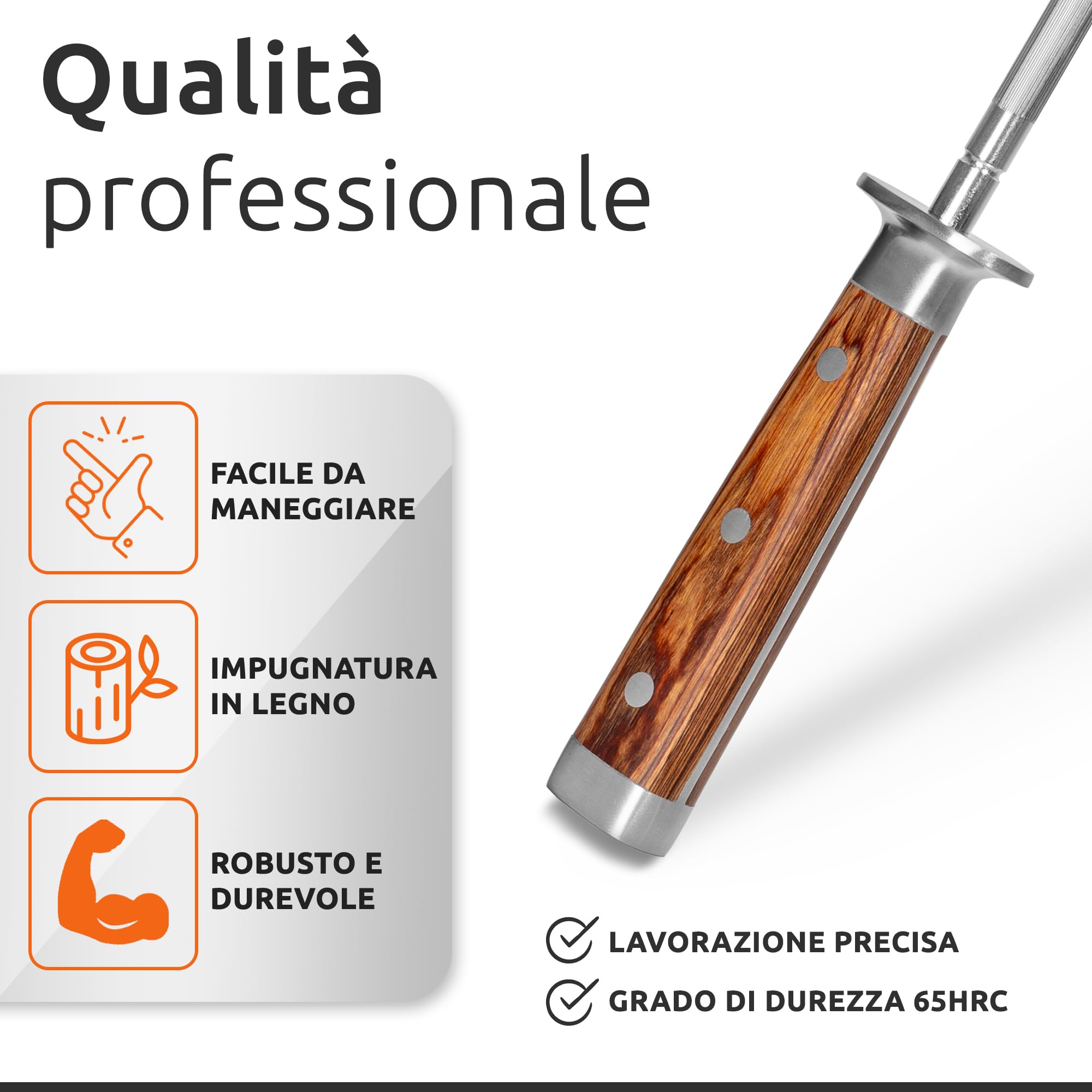 ECENCE Acciaino Affilacoltelli 39cm Acciaio 65HRC Argento