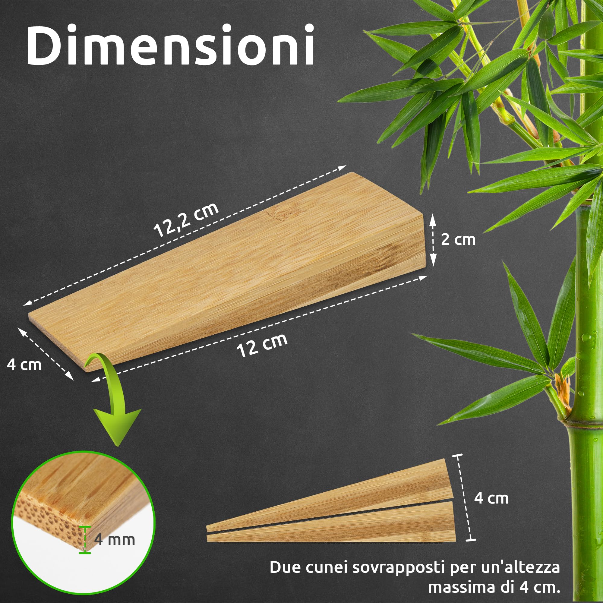ECENCE fermaporta bambù set 4 pezzi antiscivolo