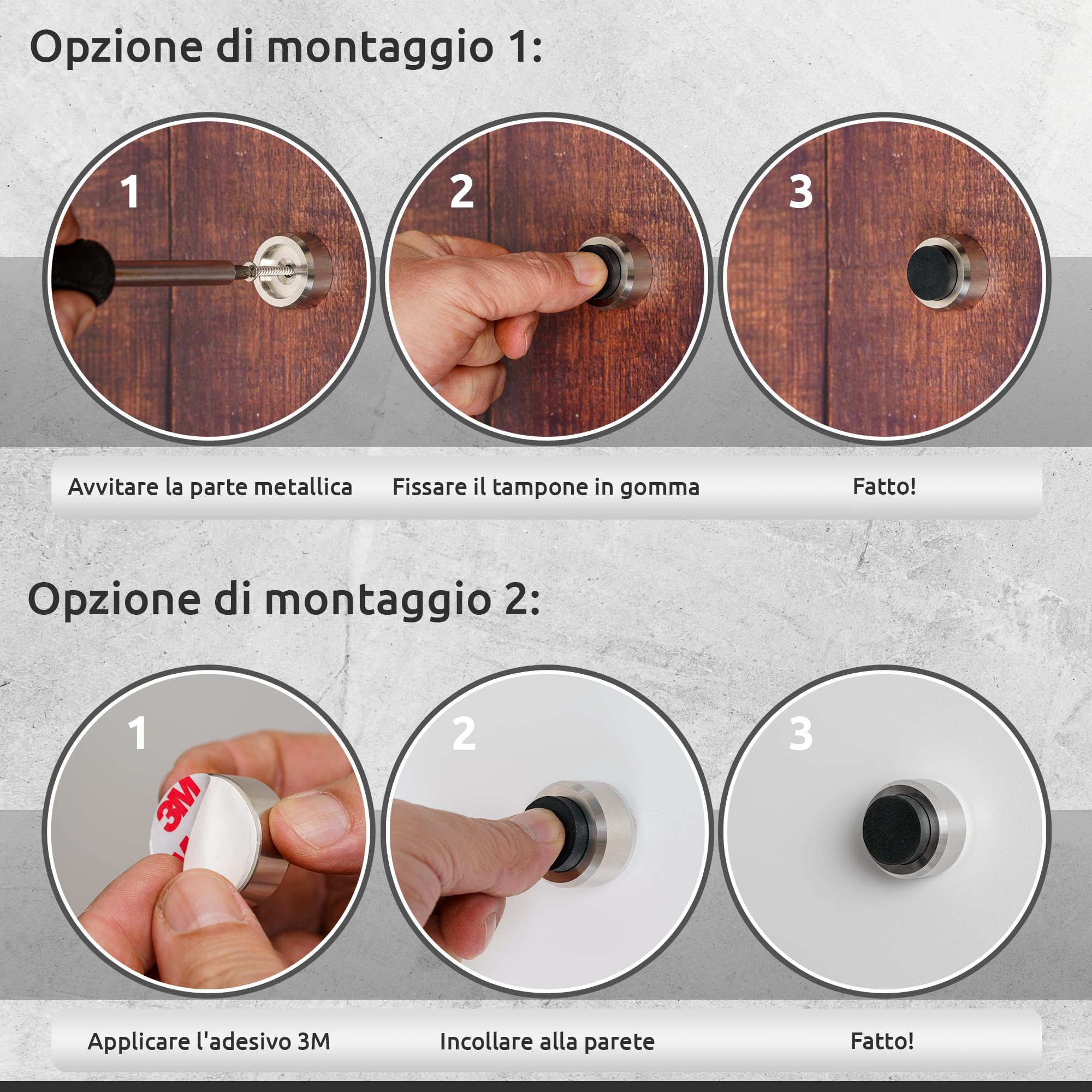 ECENCE Fermaporta da Muro Inox 2 Pezzi con Gomma