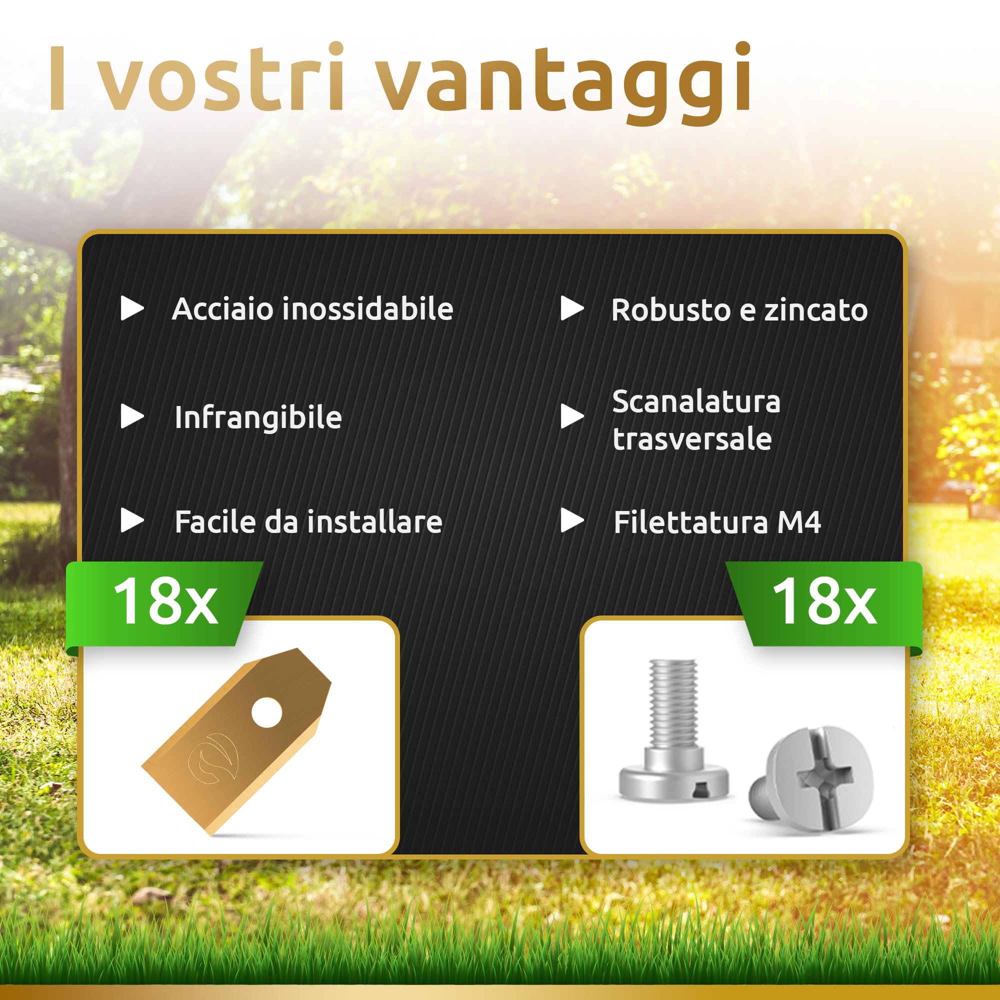 ECENCE Lame Robot Tagliaerba 18x Titanio Husqvarna con Viti