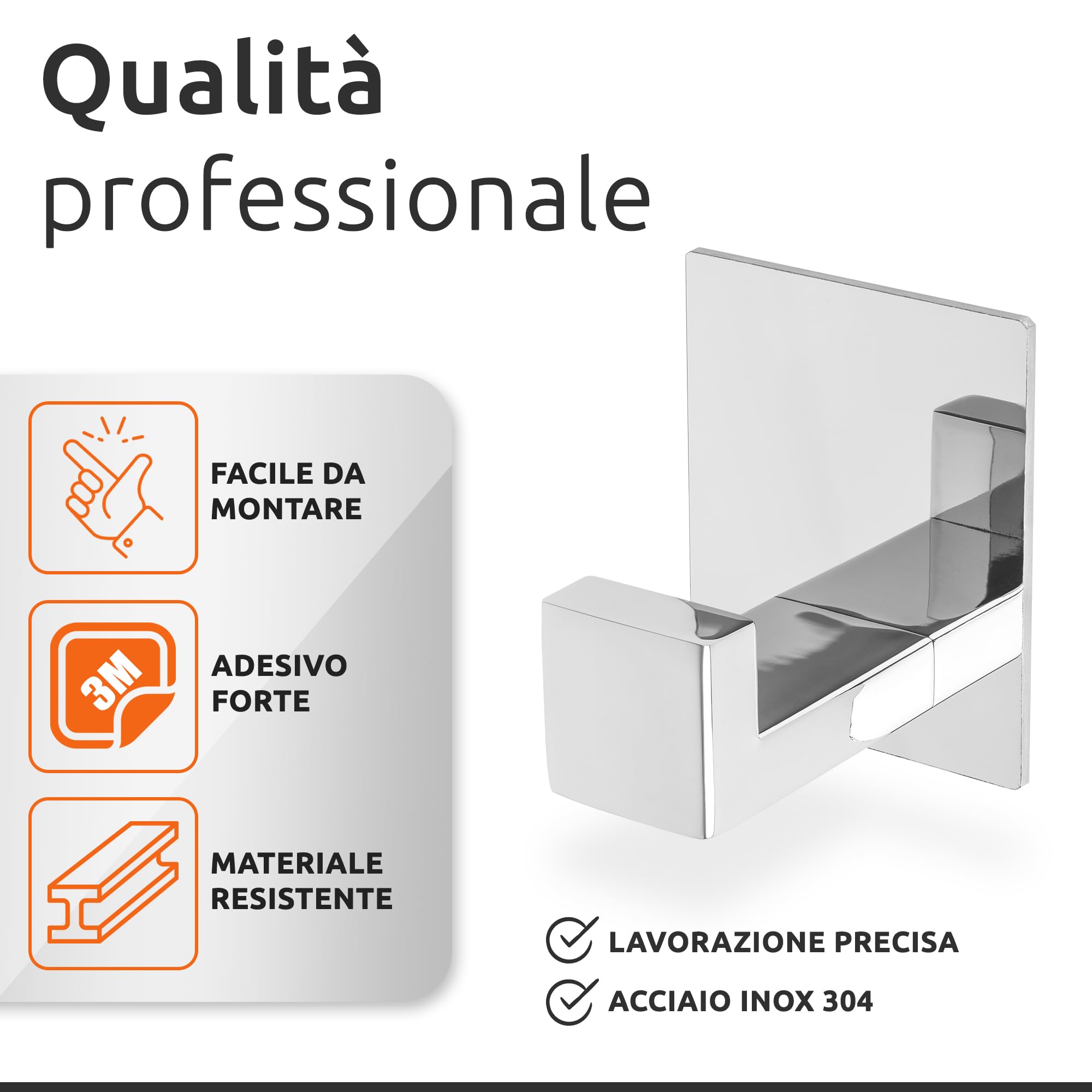 ECENCE Ganci Adesivi Acciaio Inox Cromo 2 Pezzi Antiruggine
