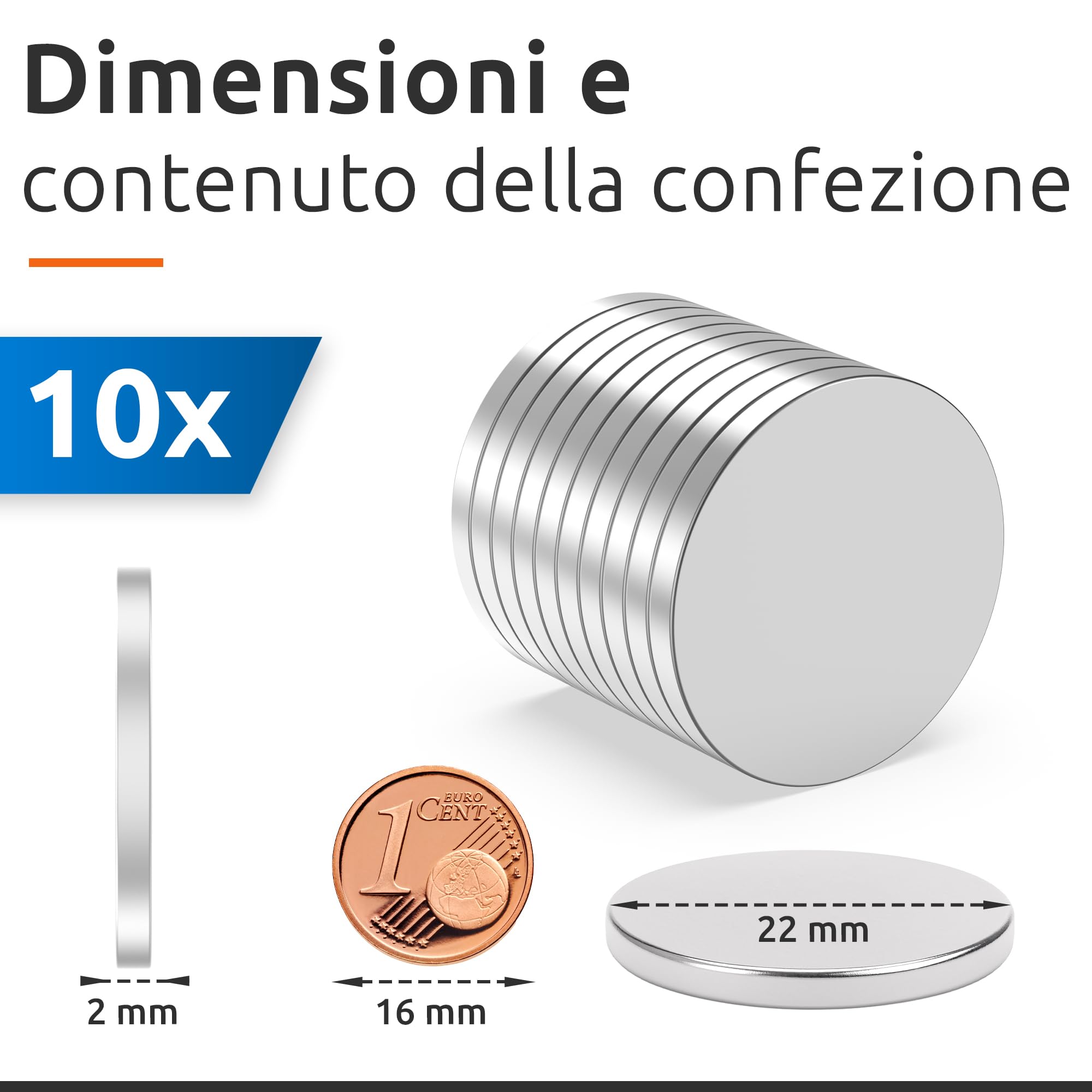 ECENCE Magneti Neodimio 22x2 mm 10 Pezzi N35 NiCuNi