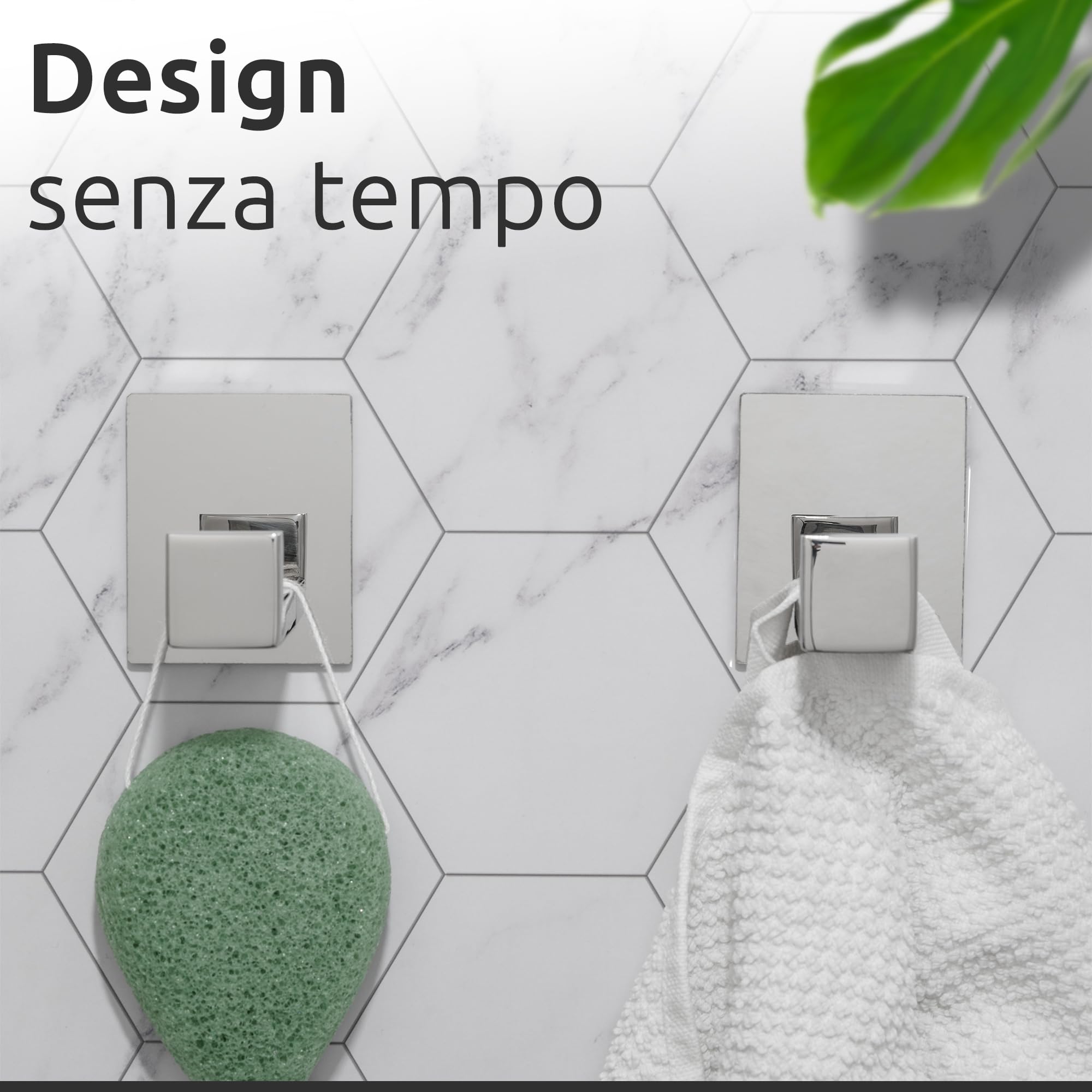 ECENCE Ganci Adesivi Acciaio Inox Cromo 2 Pezzi Antiruggine