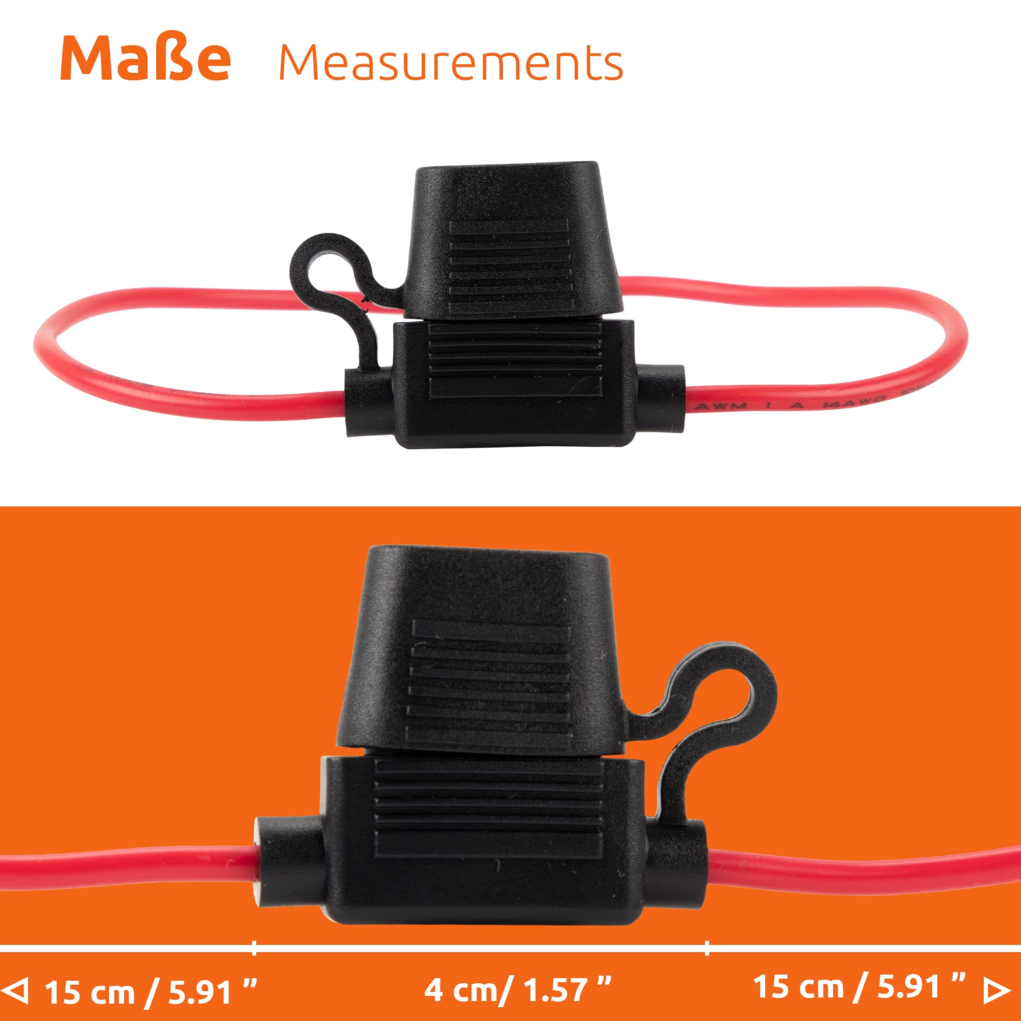 ECENCE Portafusibili auto 14AWG 1 pezzo cavo 34cm 20A
