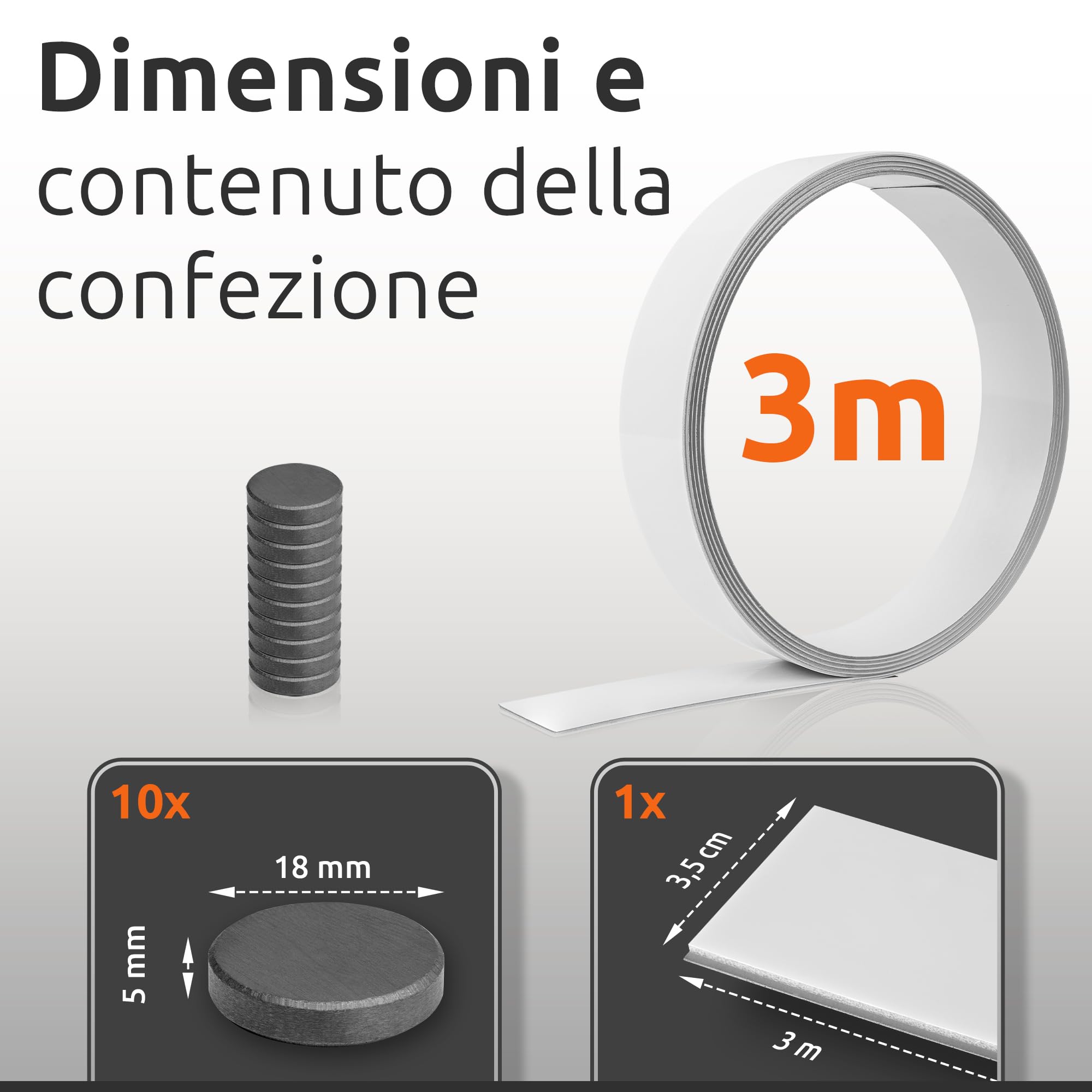 ECENCE Nastro Metallico Adesivo 3m 35mm 10 Magneti
