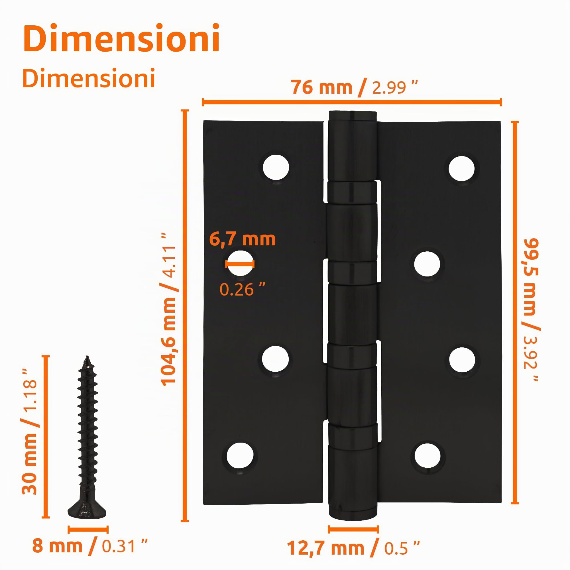 ECENCE Cerniere Porte Acciaio Inox 304 V2A Nere 2 Pezzi