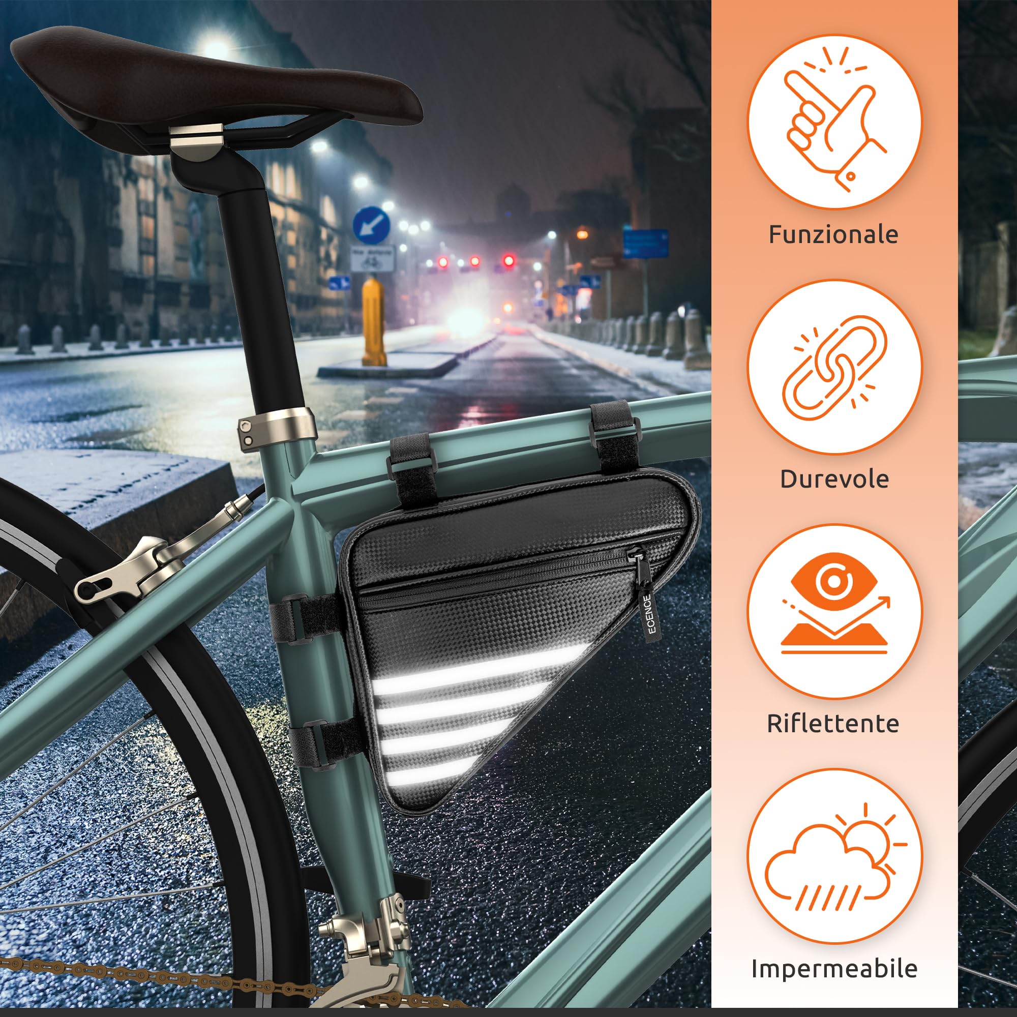 ECENCE borsa telaio bici triangolare nera impermeabile