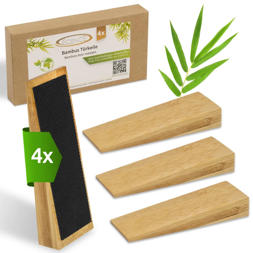 ECENCE fermaporta bambù set 4 pezzi antiscivolo