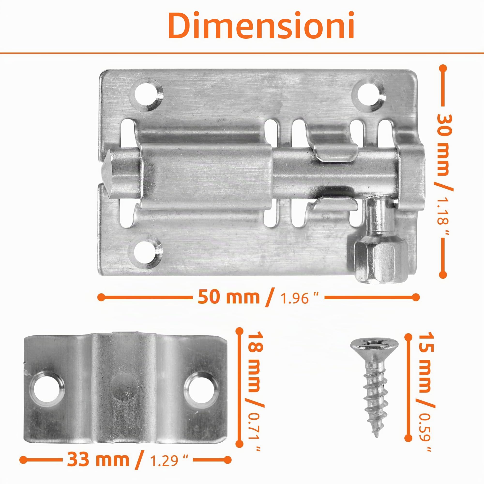 ECENCE Chiavistello Porta Acciaio Inox 63x35mm Set 2