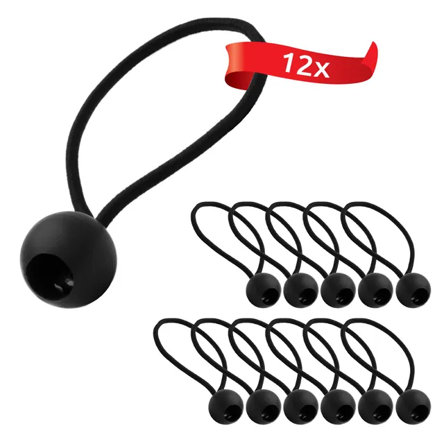 ECENCE Corde Elastiche con Sfera Nere 12 Pezzi Teloni
