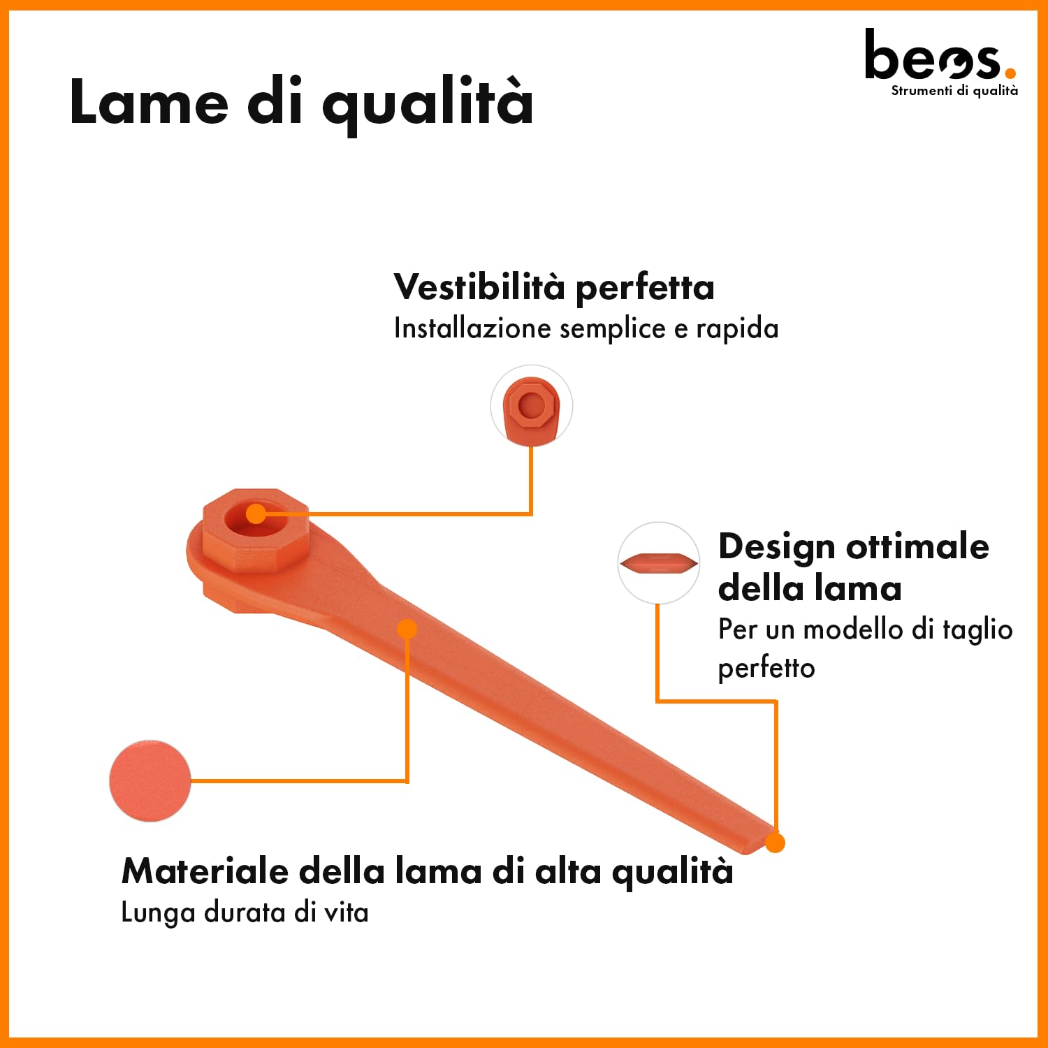 BEOS Lame Ricambio Gardena Plastica 100 Pezzi Taglio Preciso