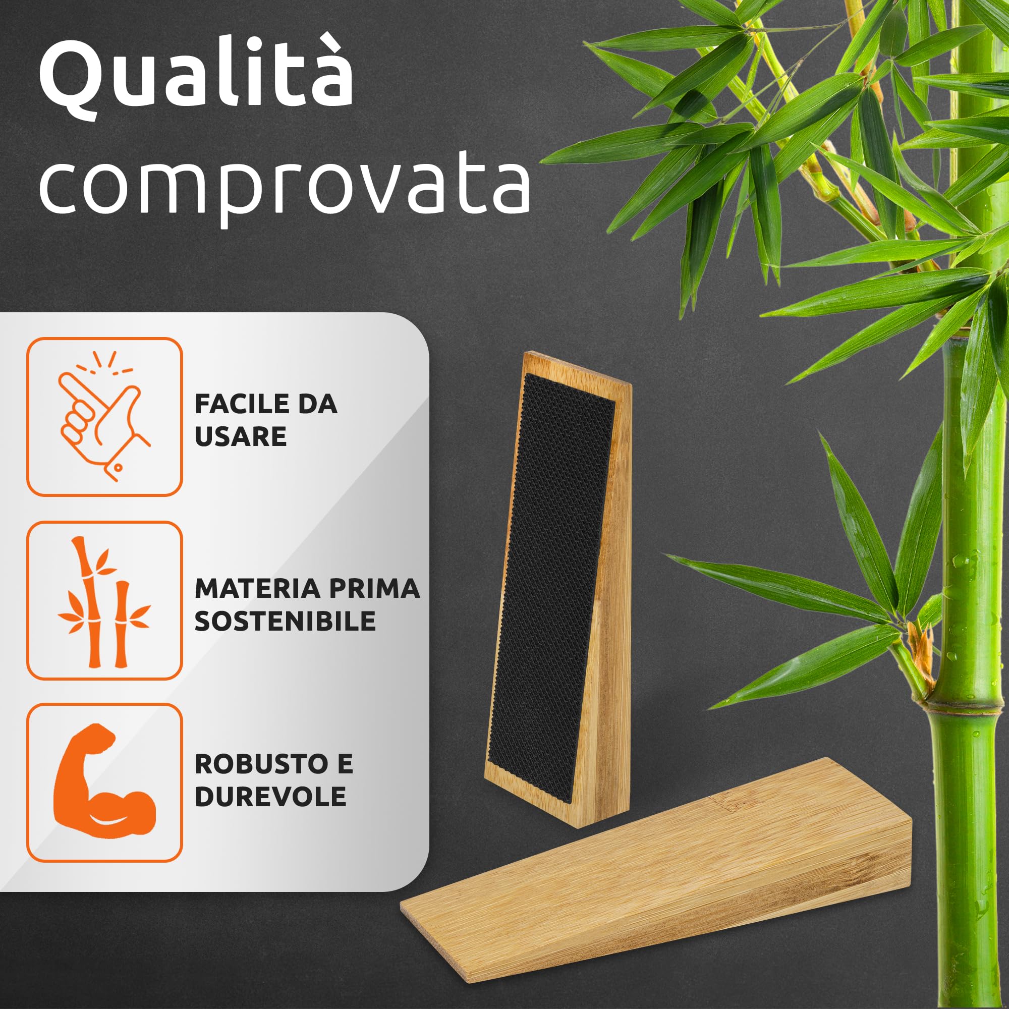 ECENCE fermaporta bambù set 4 pezzi antiscivolo