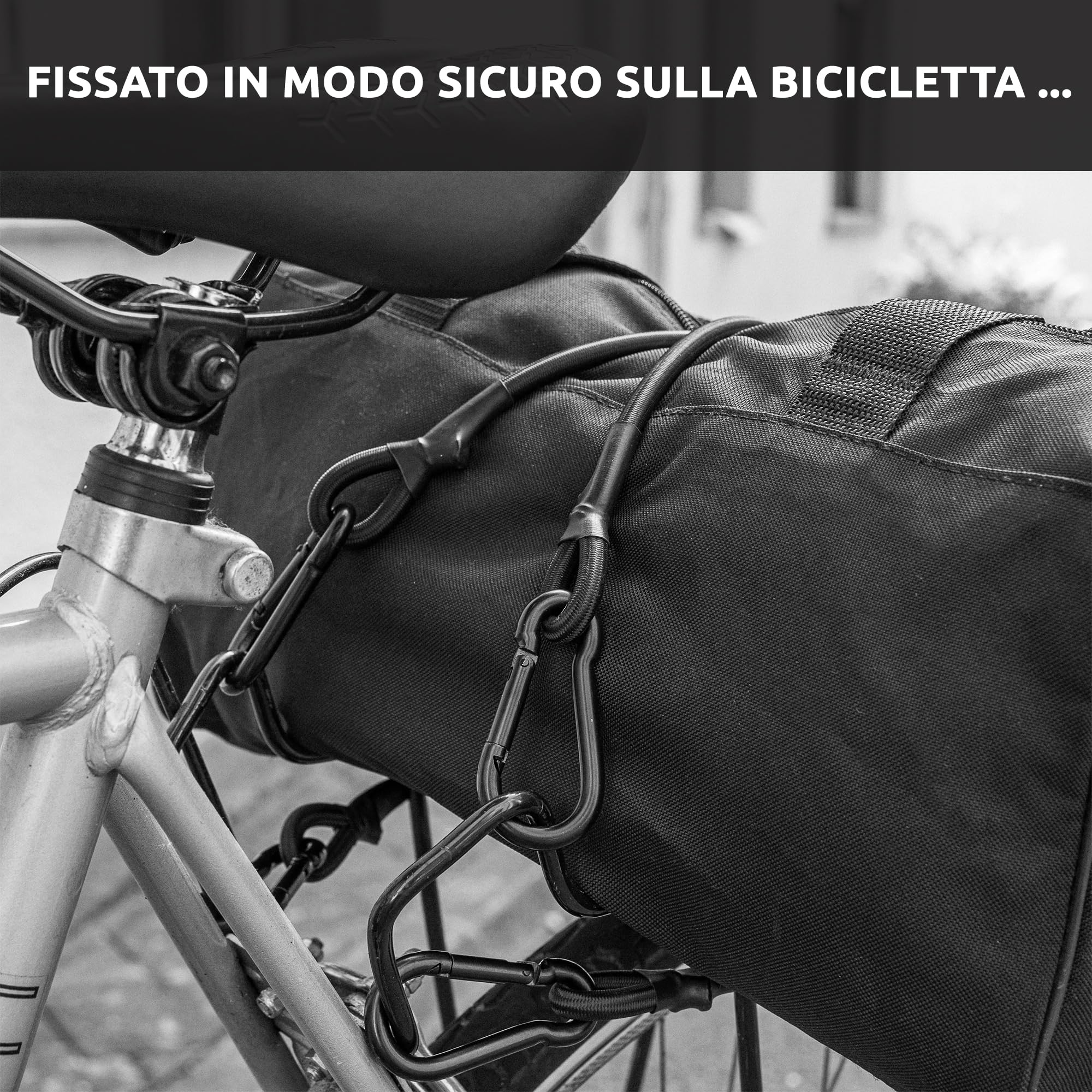 ECENCE Corde elastiche moschettone 80 cm nere 3 pezzi