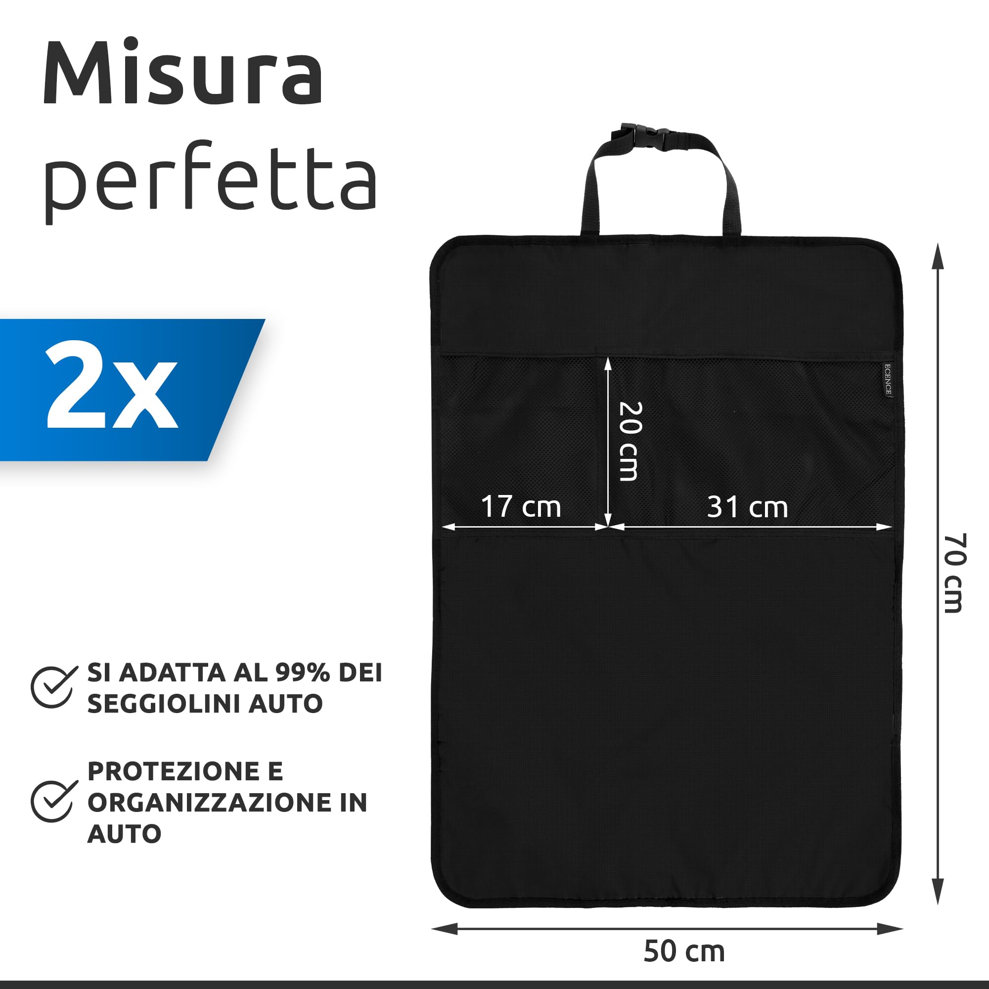 ECENCE Protezione Sedile Auto Bambini 50x70cm Set 2 Nero