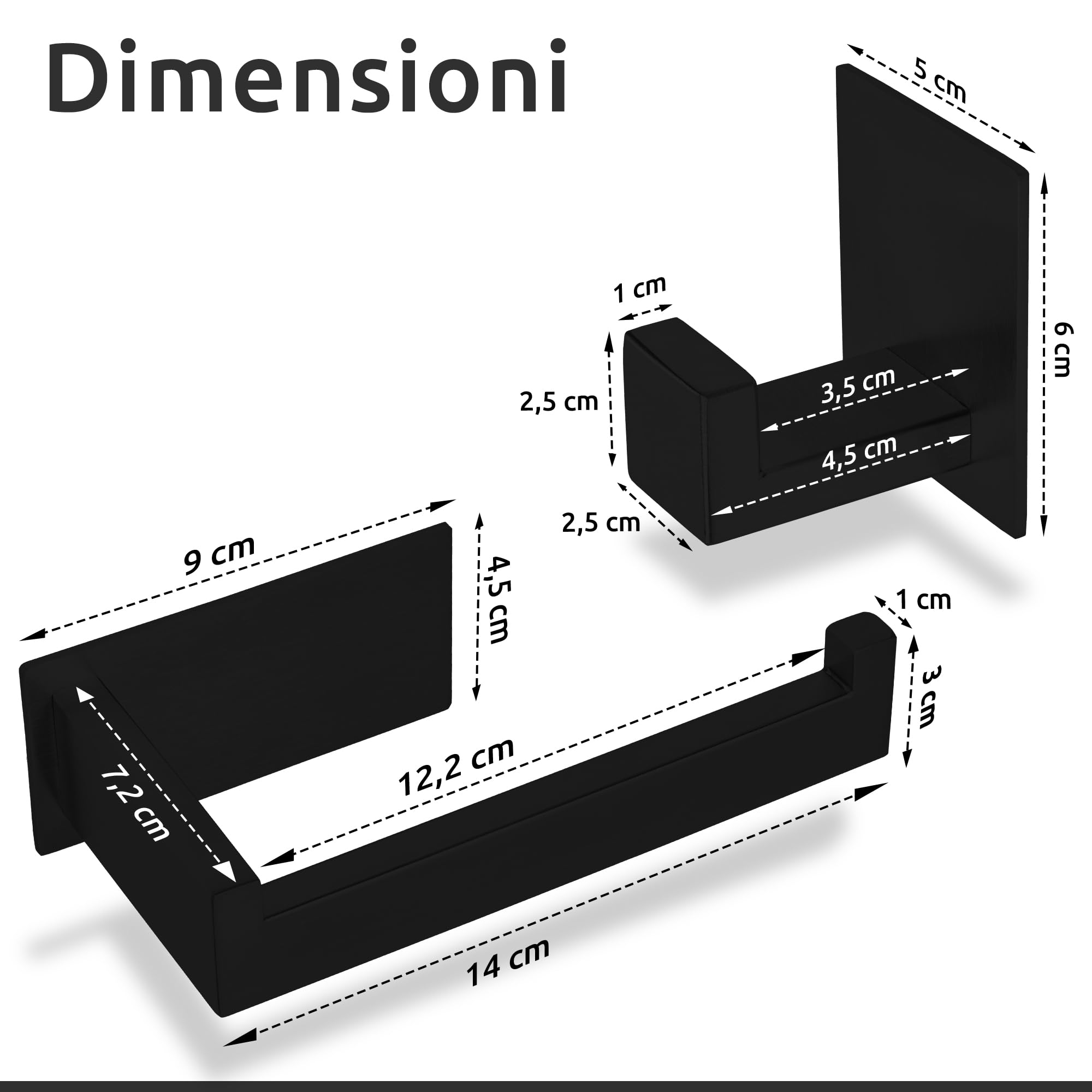 ECENCE Set Bagno Nero Portarotolo + 2 Ganci Adesivi