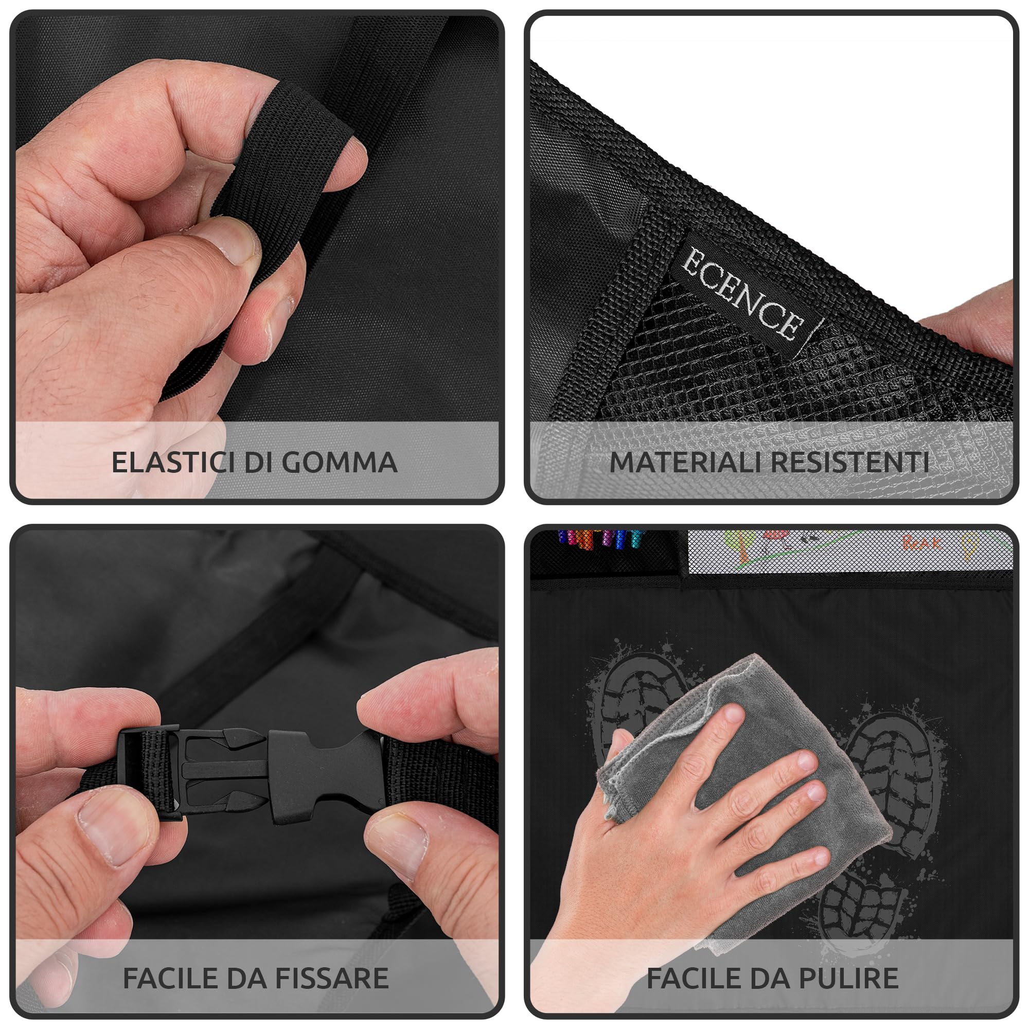 ECENCE Protezione Sedile Auto Bambini 50x70cm Set 2 Nero