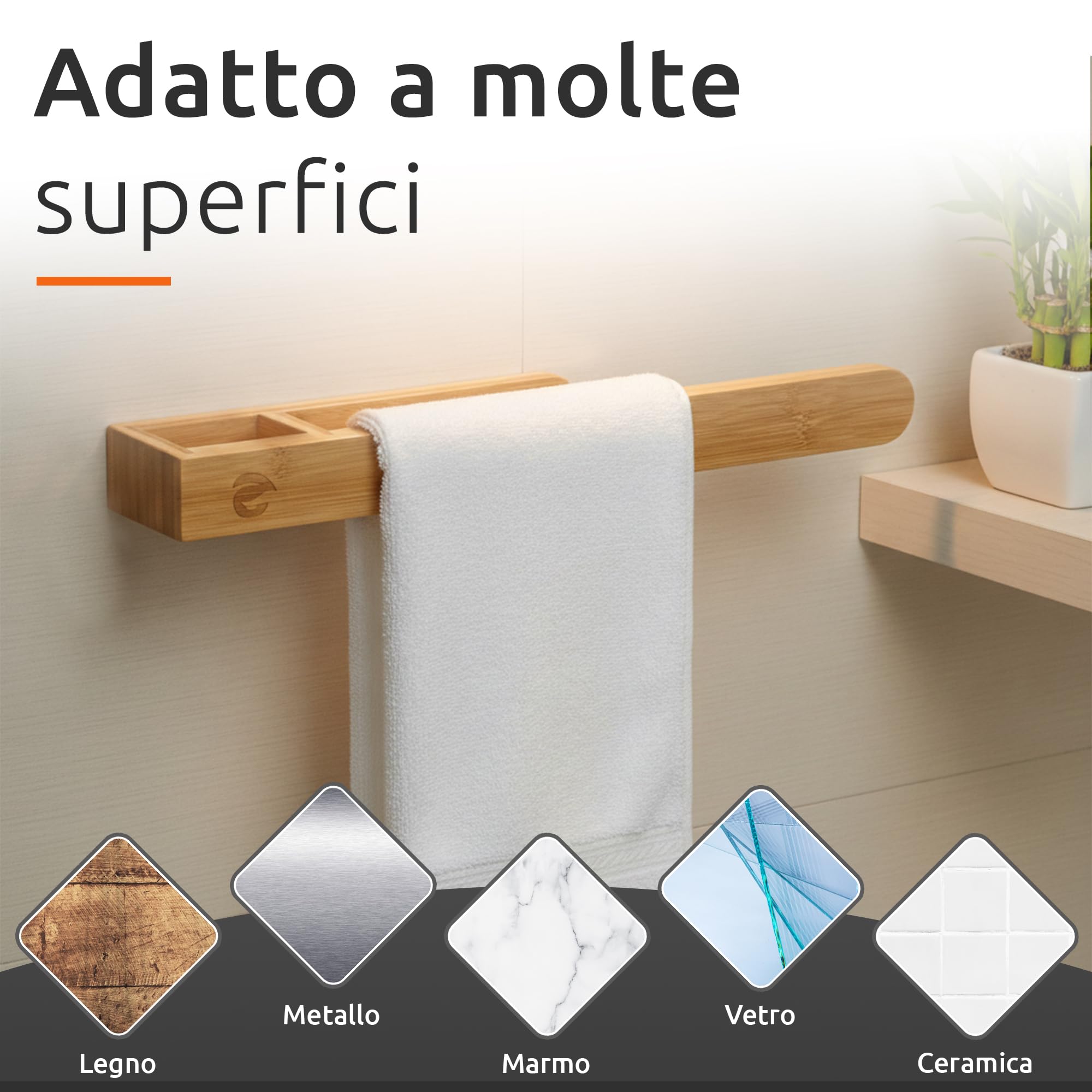 ECENCE Portasciugamani Bambù Adesivo 39 cm Senza Fori