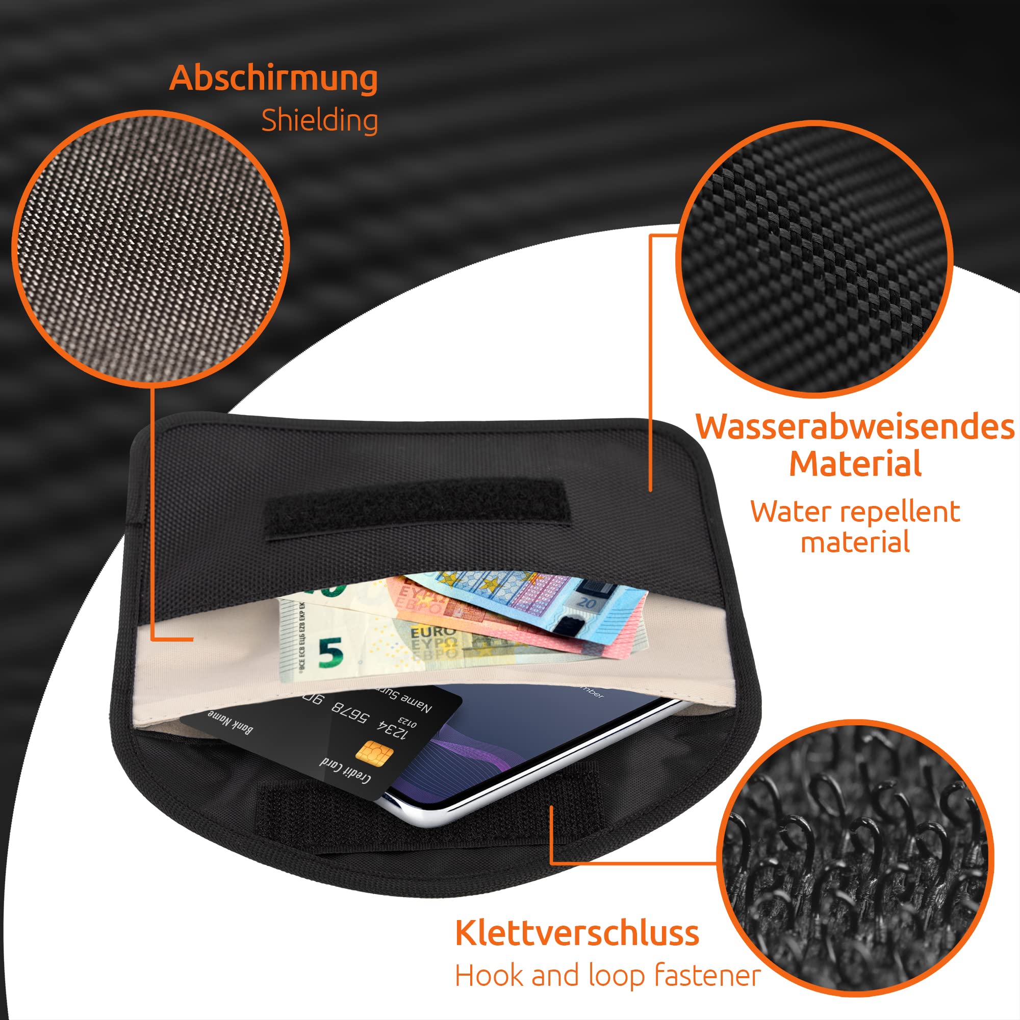 ECENCE Sacchetto Faraday Cellulare e Chiave Auto Nero 2 Pezzi