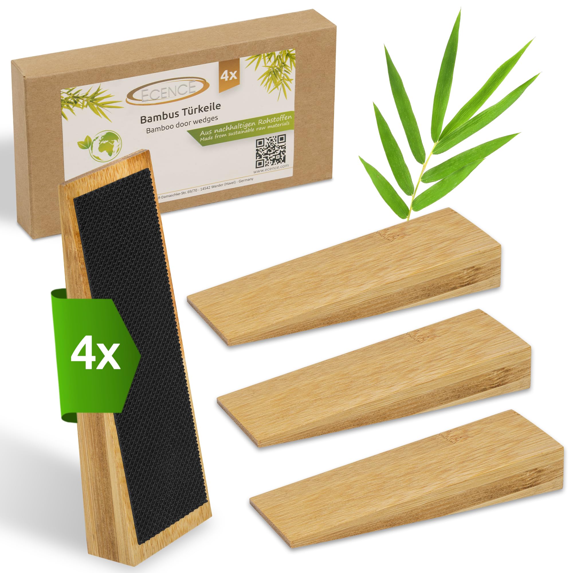 ECENCE fermaporta bambù set 4 pezzi antiscivolo