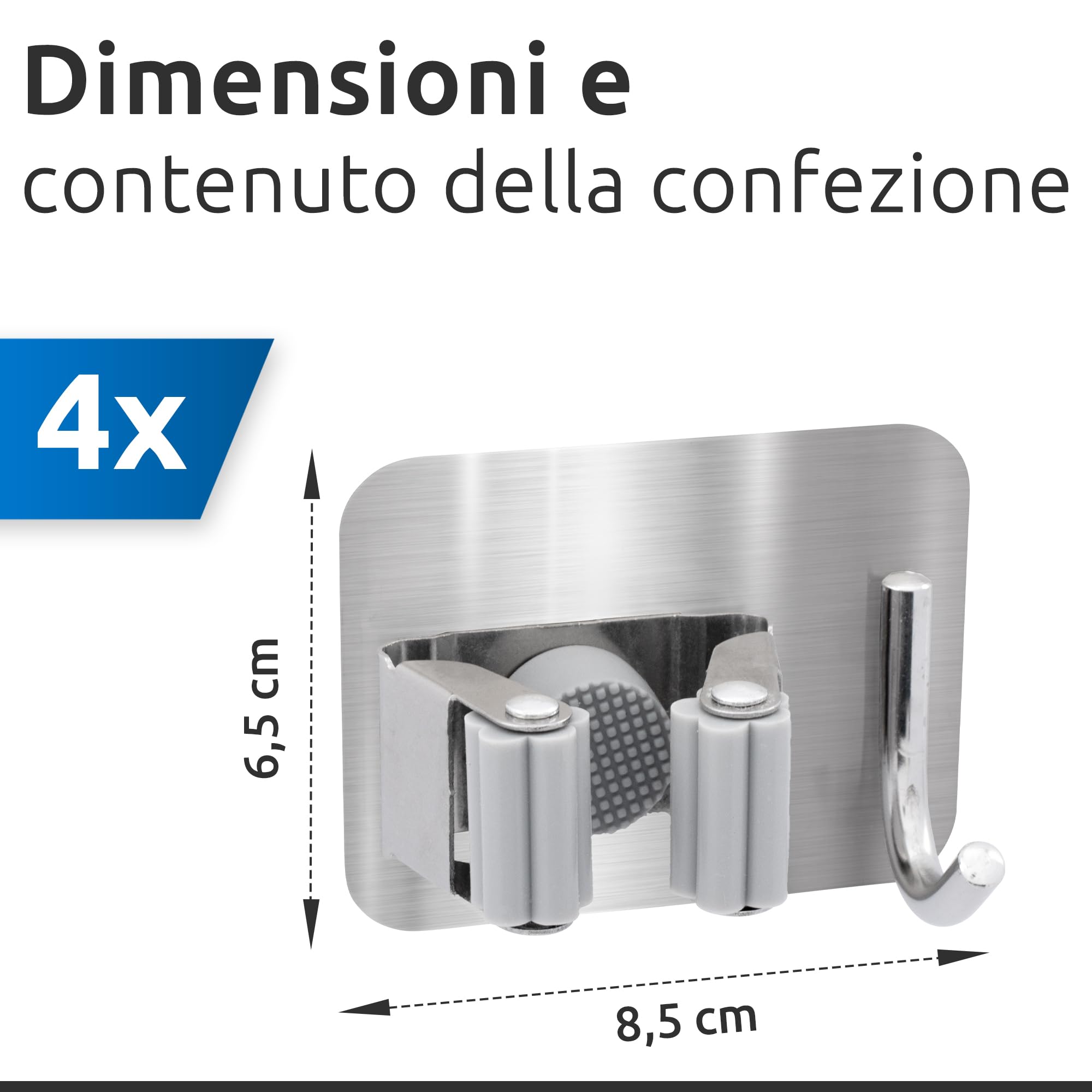 ECENCE Portascope adesivo argento 4 pezzi con ganci