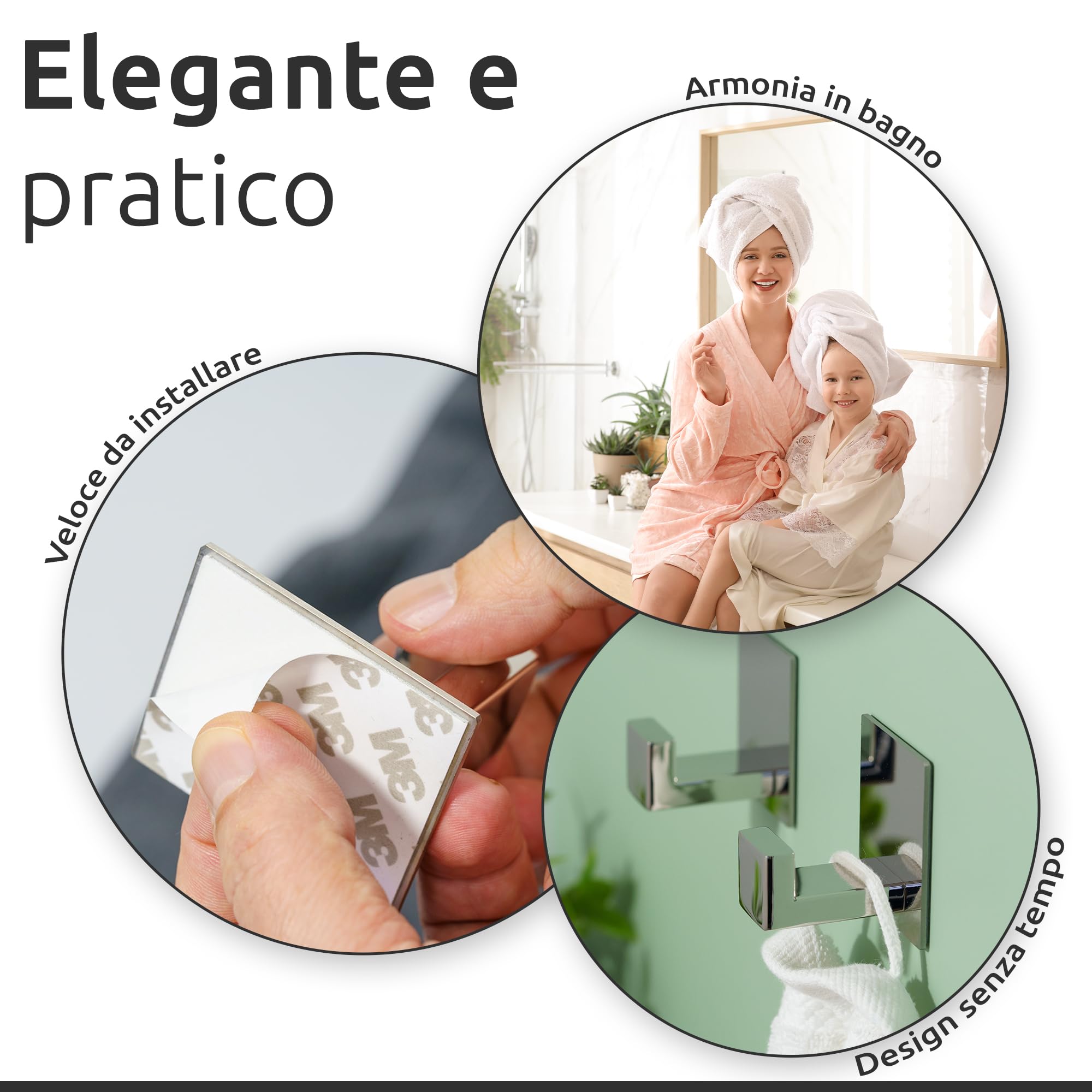 ECENCE Ganci Adesivi Acciaio Inox Cromo 2 Pezzi Antiruggine