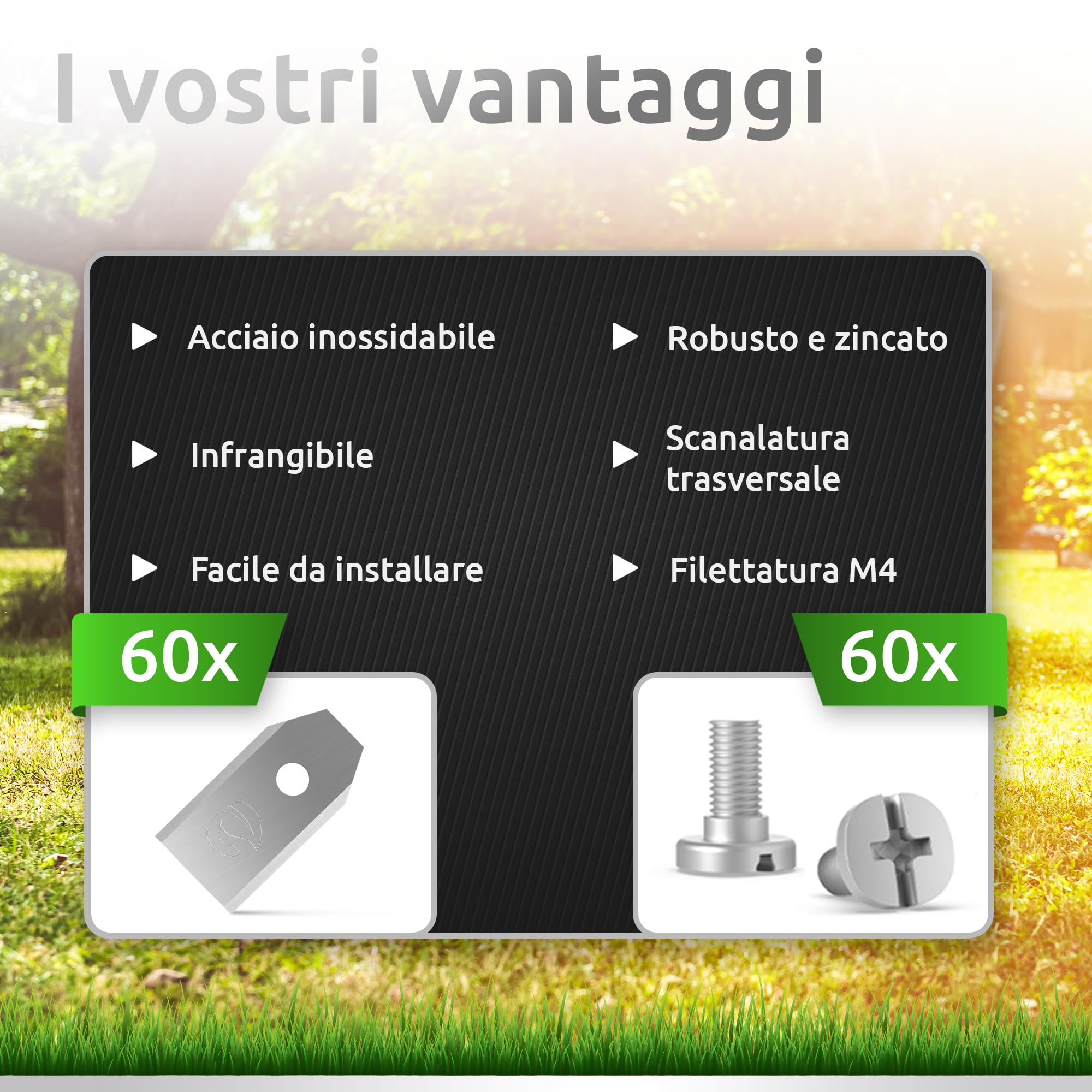ECENCE Lame Robot Tagliaerba 60pz Husqvarna Acciaio taglio preciso