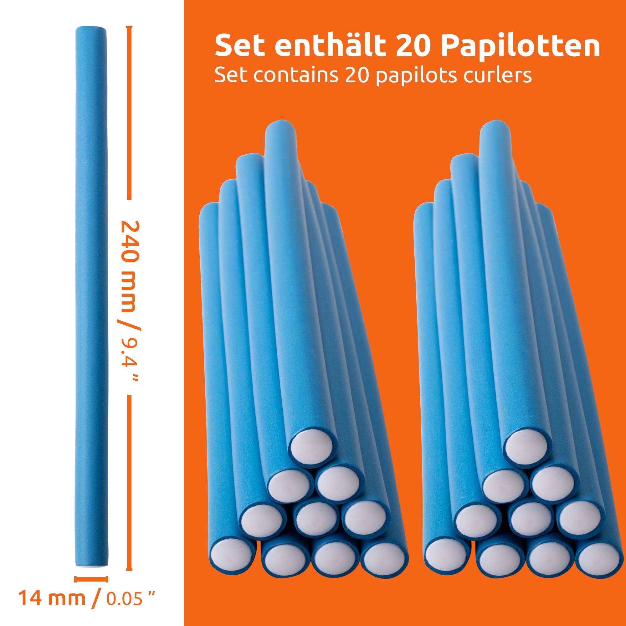 ECENCE Bigodini Flessibili Blu 20 pezzi 14 mm Senza Calore